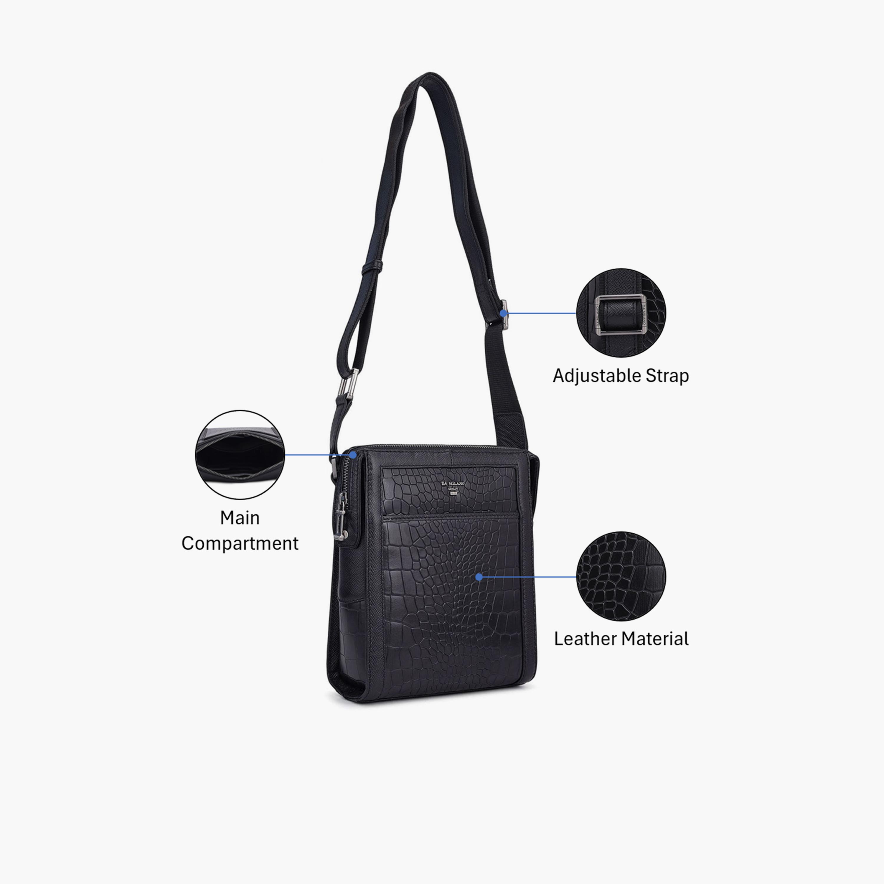 DA MILANO Textured Men's Sling Bag Zipper Adjustable Strap | L18.5 X W4.5 X H24 CM-men-bags-image-3