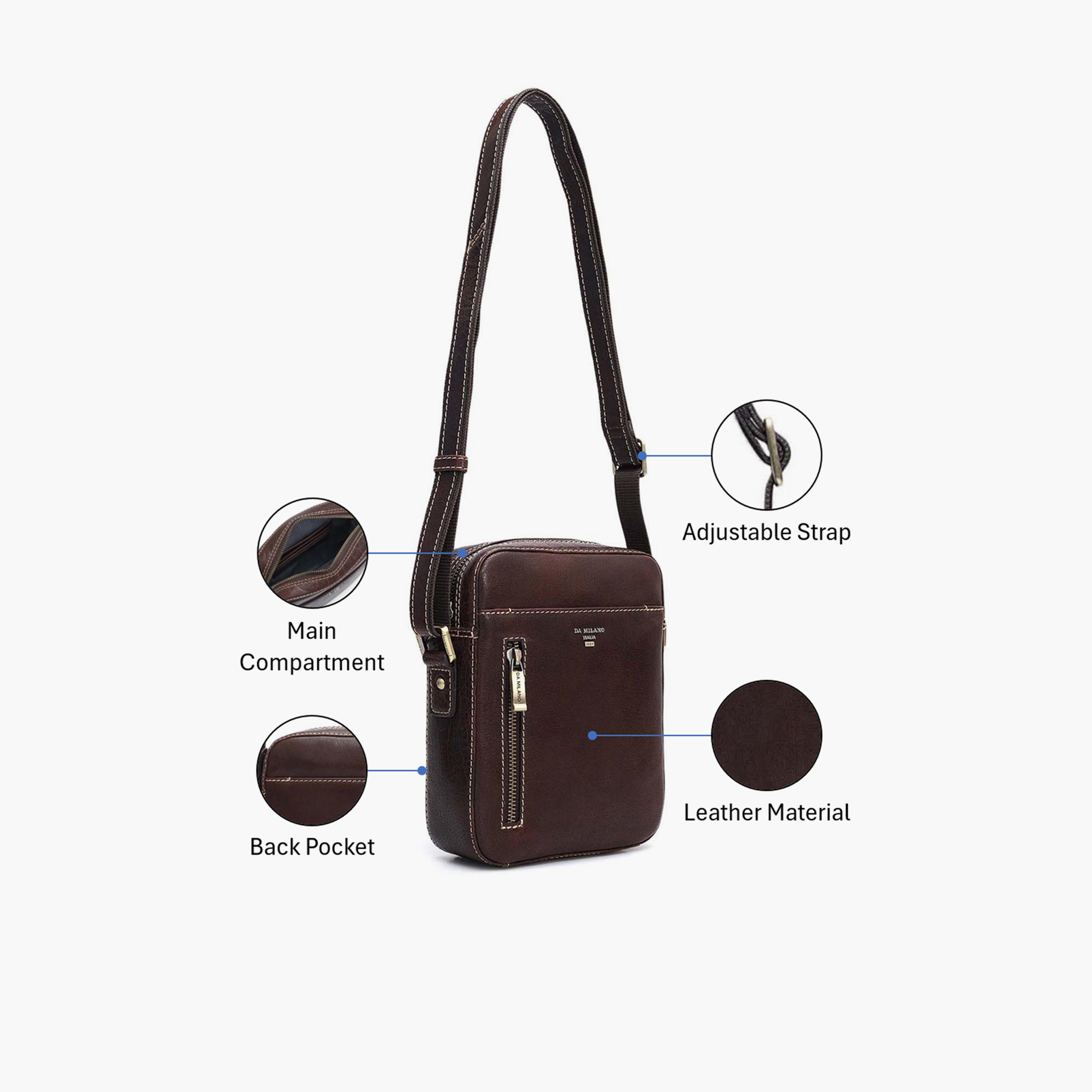 DA MILANO Textured Men's Sling Bag Zipper Adjustable Strap | L17 X W6 X H21 CM-men-bags-image-3