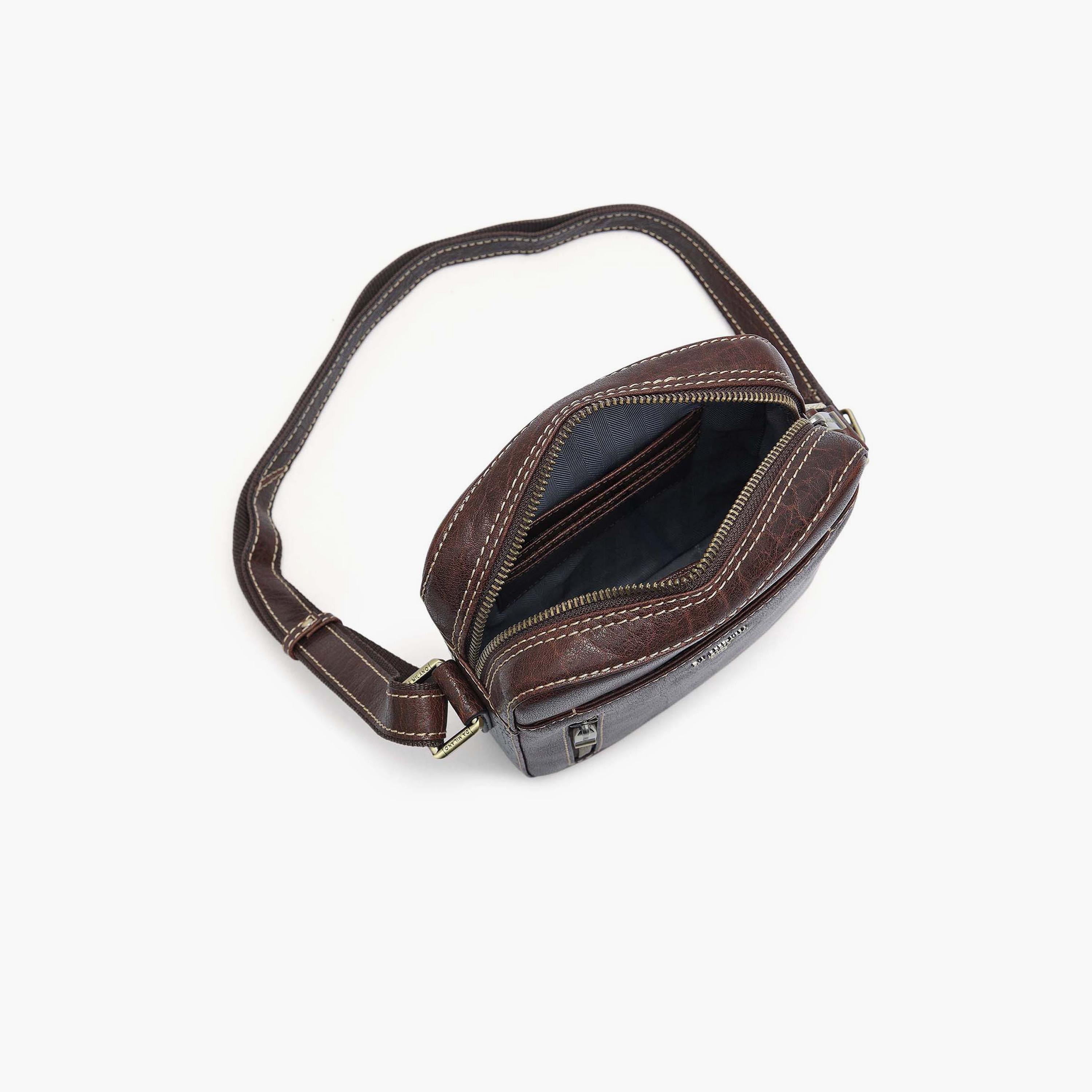 DA MILANO Textured Men's Sling Bag Zipper Adjustable Strap | L17 X W6 X H21 CM-men-bags-image-6