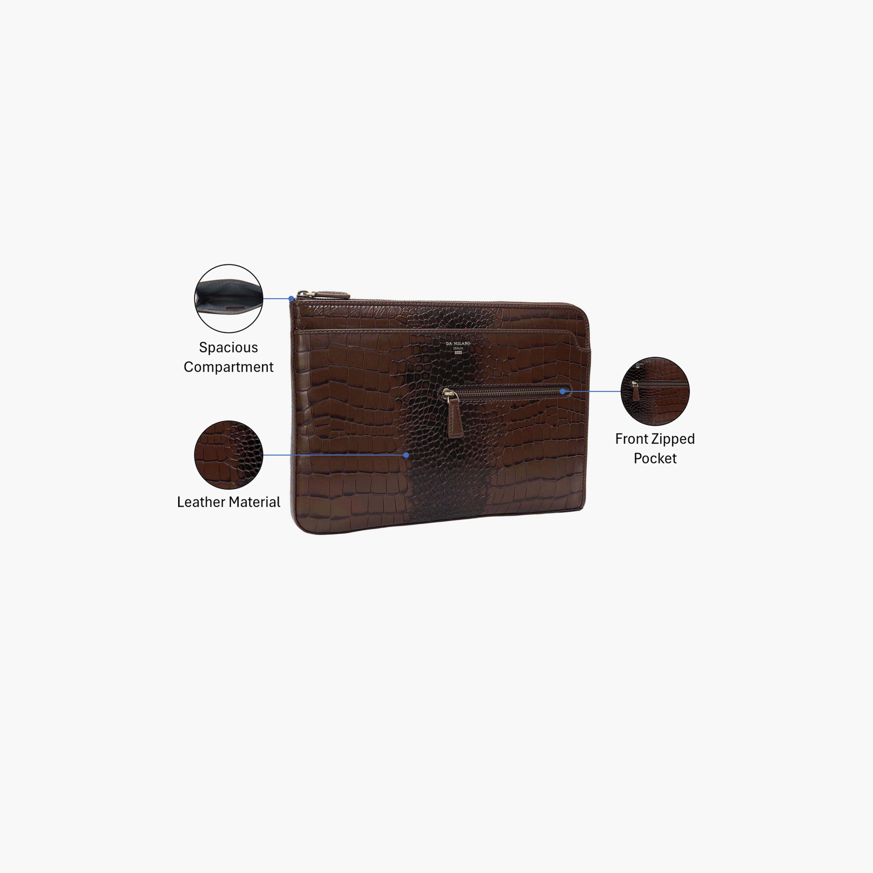 DA MILANO Textured Unisex Laptop Bag Zipper | L36.5 X W3 X H25 CM-women-bagsandwallets-handbags-image-3