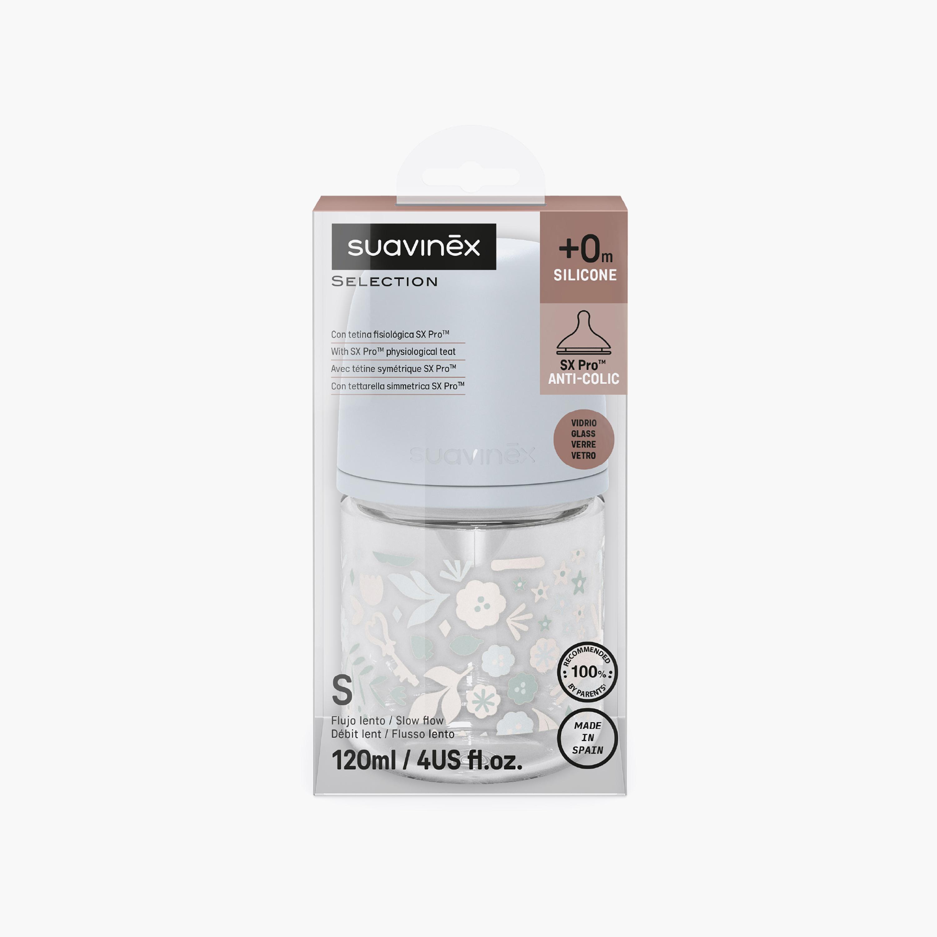 Suavinex Glass Slow Flow Feeding Bottle with Teat - 120 ml-baby-feeding-feedingbottles-bottlesandteats-image-3