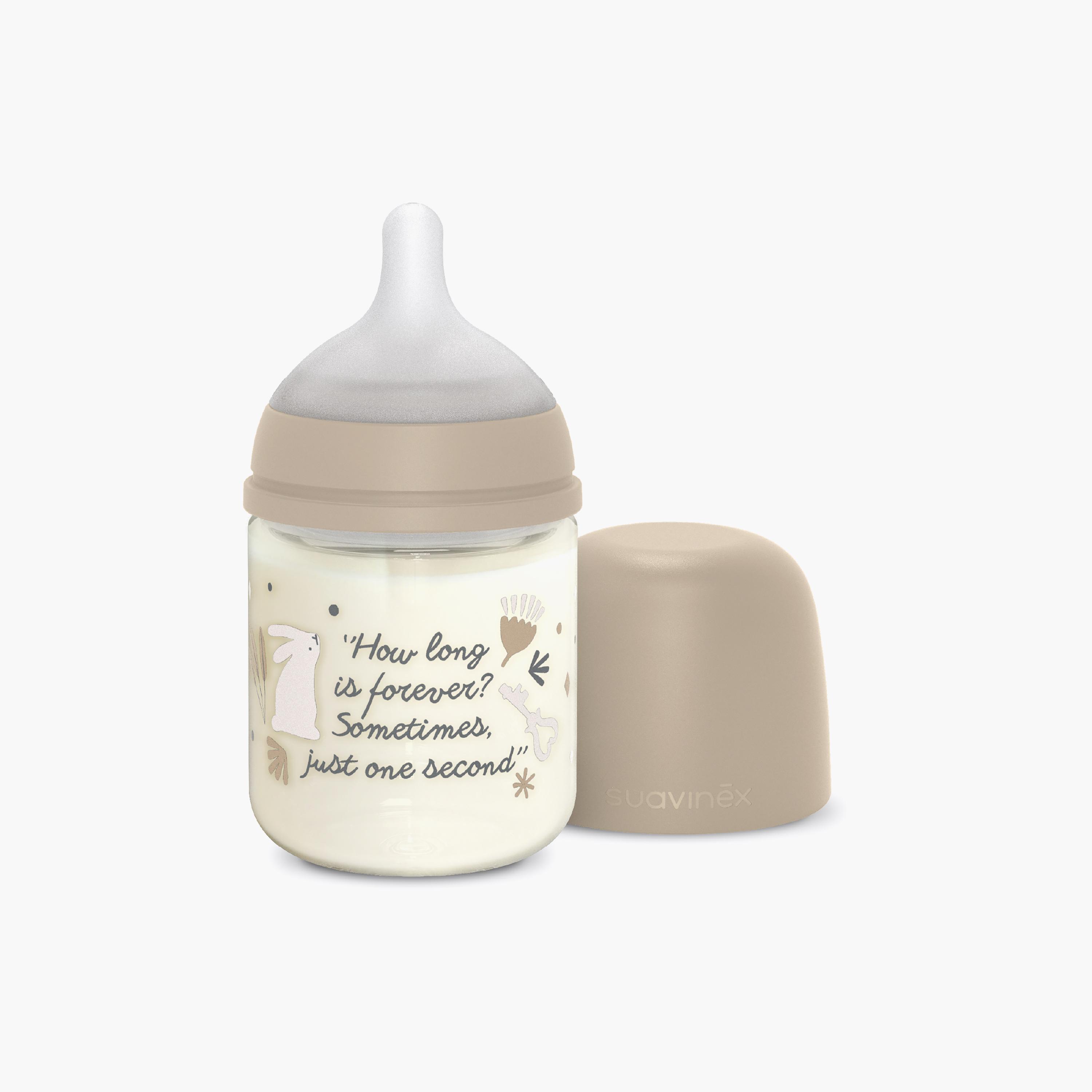 Suavinex Glass Slow Flow Feeding Bottle with Teat - 120 ml-baby-feeding-feedingbottles-bottlesandteats-image-1