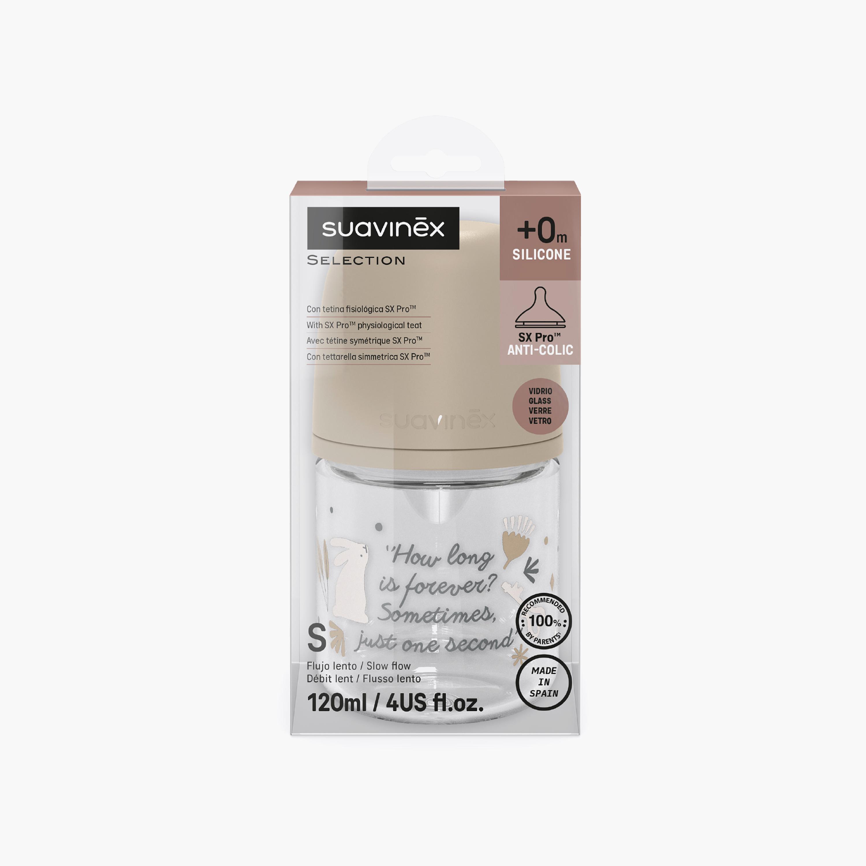 Suavinex Glass Slow Flow Feeding Bottle with Teat - 120 ml-baby-feeding-feedingbottles-bottlesandteats-image-3