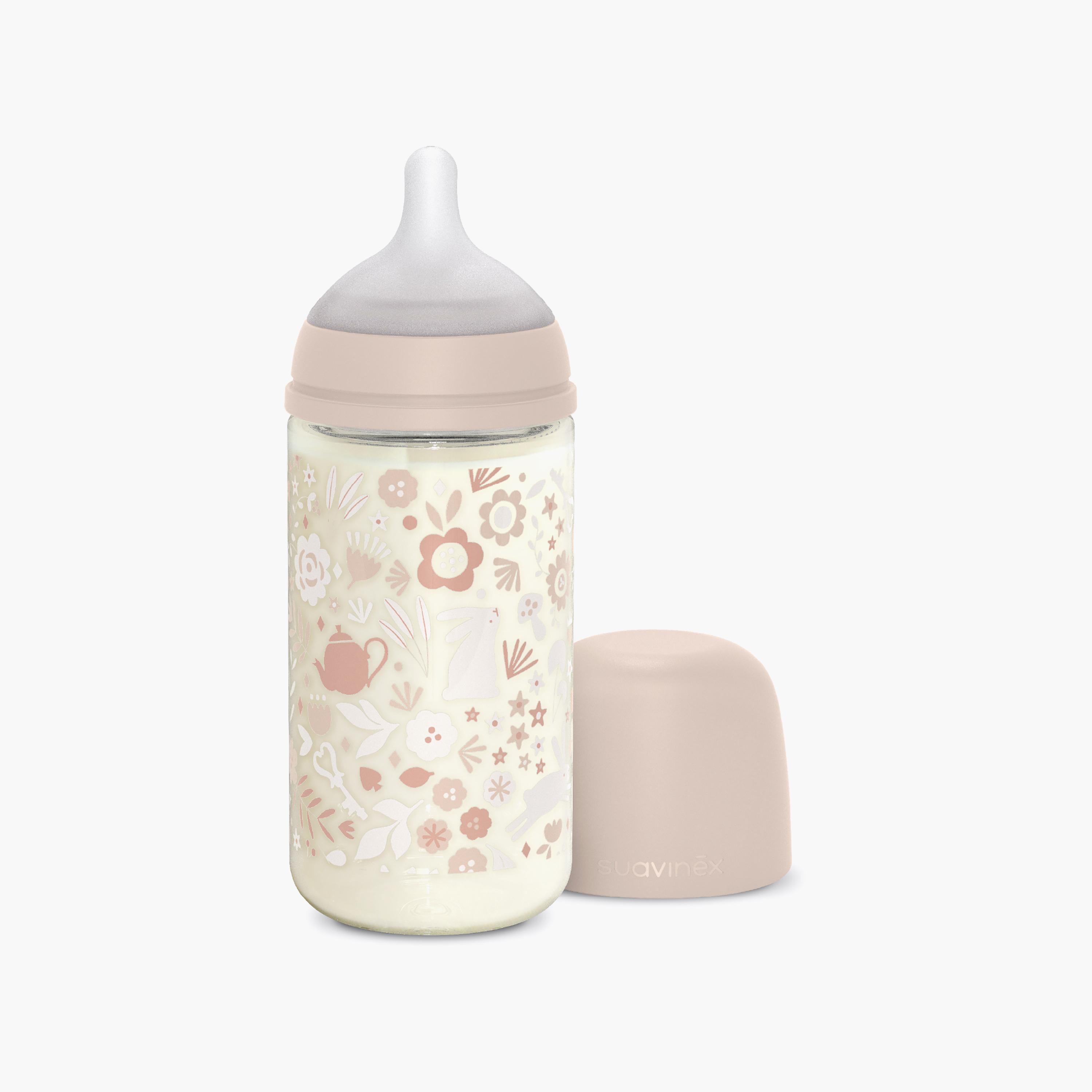 Suavinex Glass Medium Flow Feeding Bottle with Teat - 240 ml-baby-feeding-feedingbottles-bottlesandteats-image-1