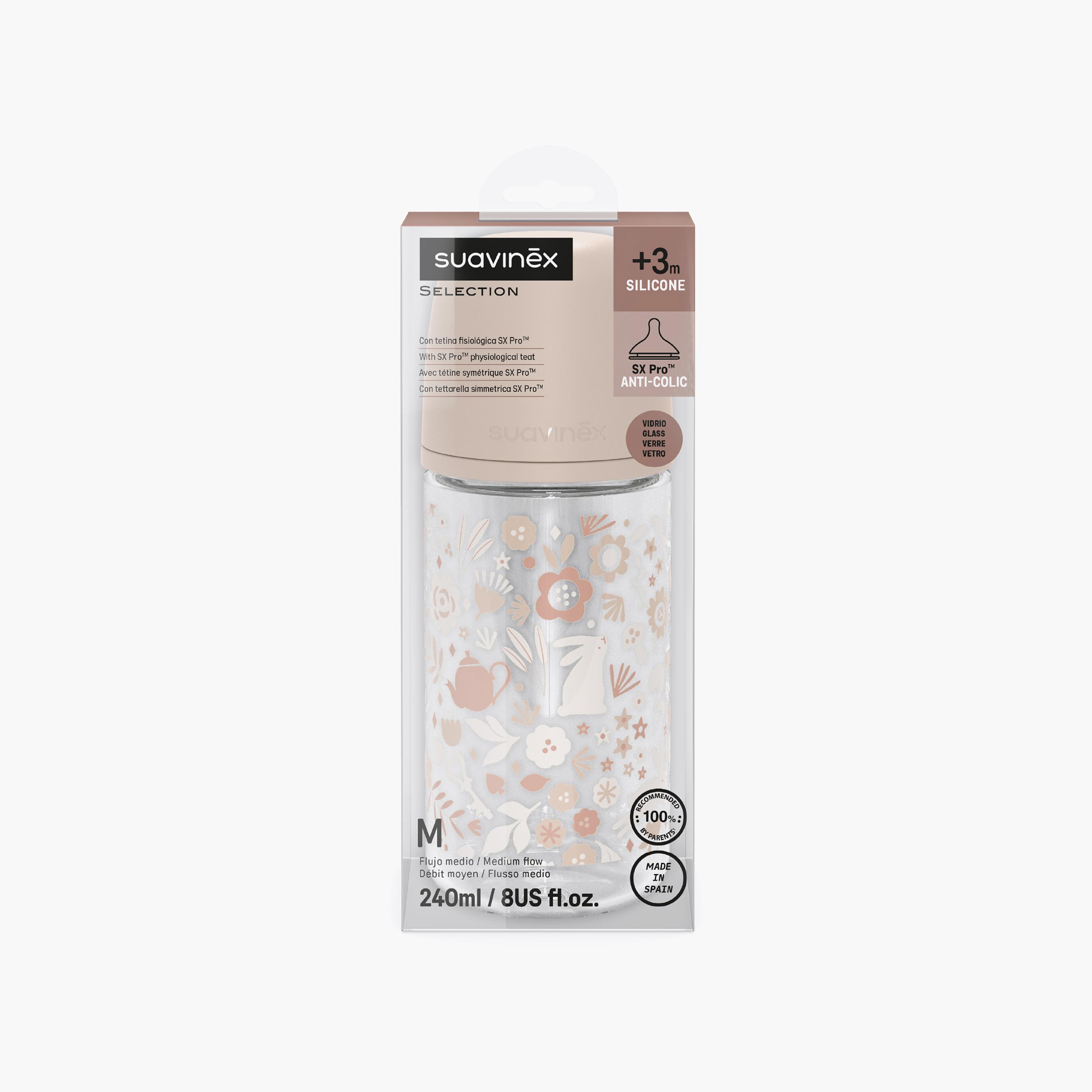 Suavinex Glass Medium Flow Feeding Bottle with Teat - 240 ml-baby-feeding-feedingbottles-bottlesandteats-image-3