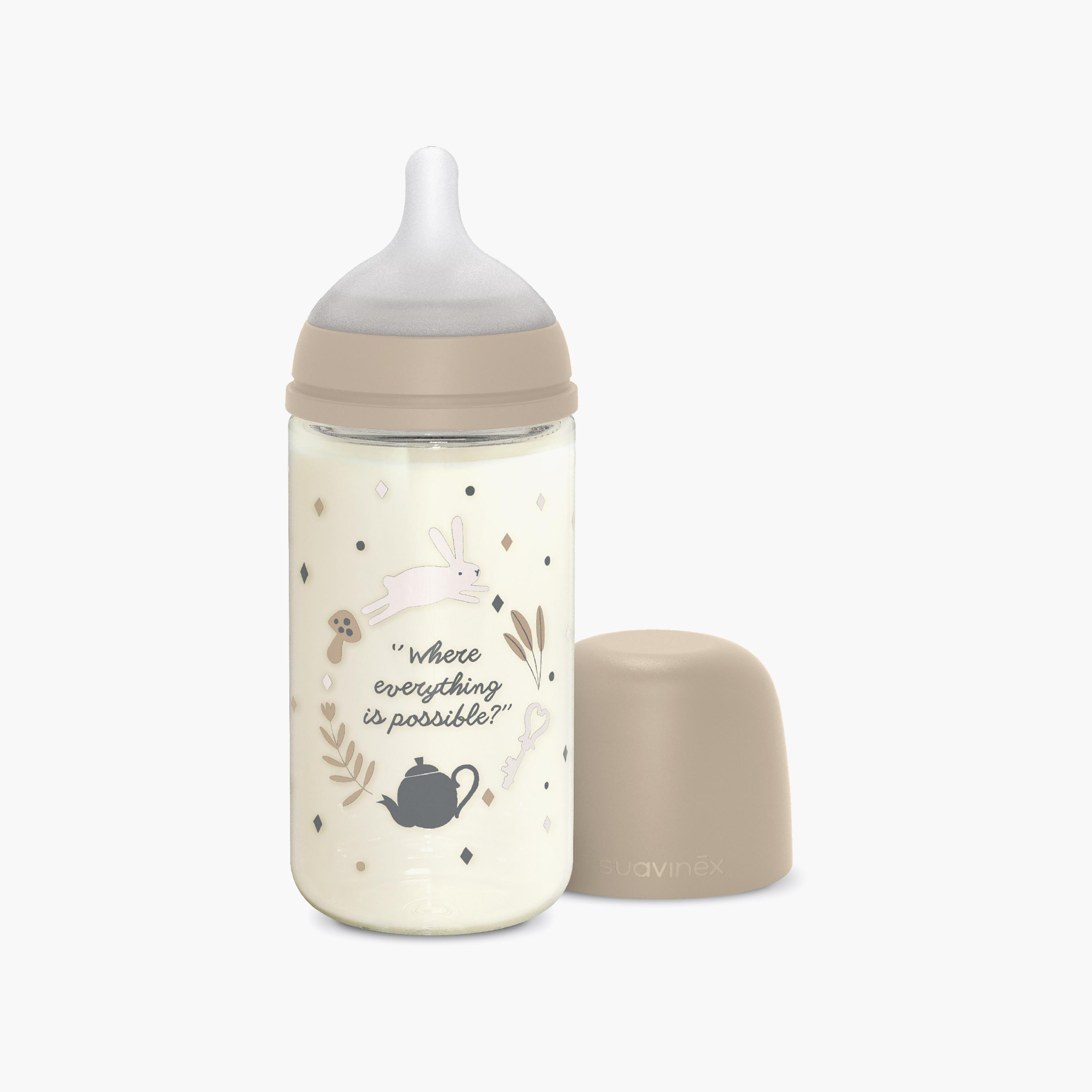 Suavinex Glass Medium Flow Feeding Bottle with Teat - 240 ml-baby-feeding-feedingbottles-bottlesandteats-image-1