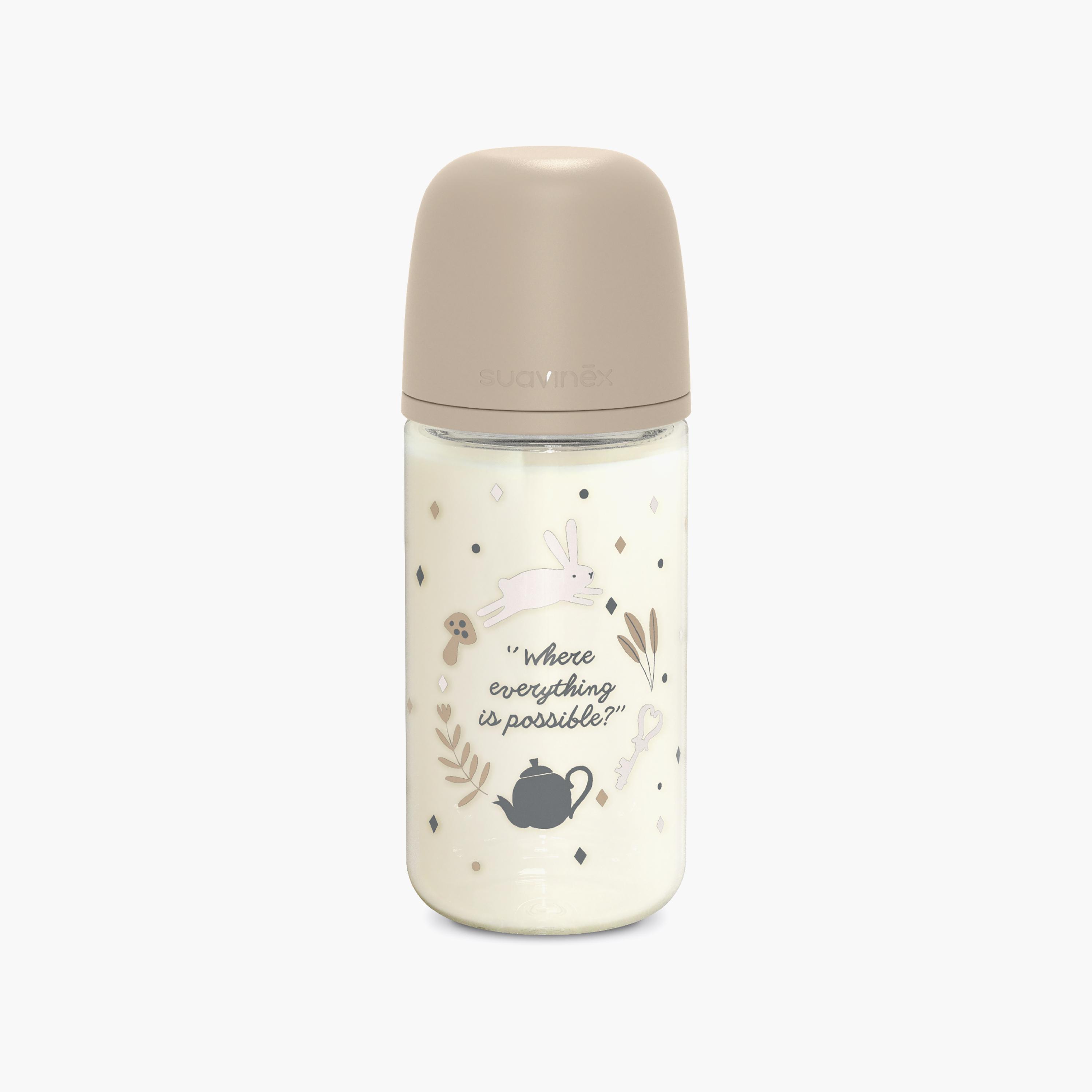 Suavinex Glass Medium Flow Feeding Bottle with Teat - 240 ml-baby-feeding-feedingbottles-bottlesandteats-image-2