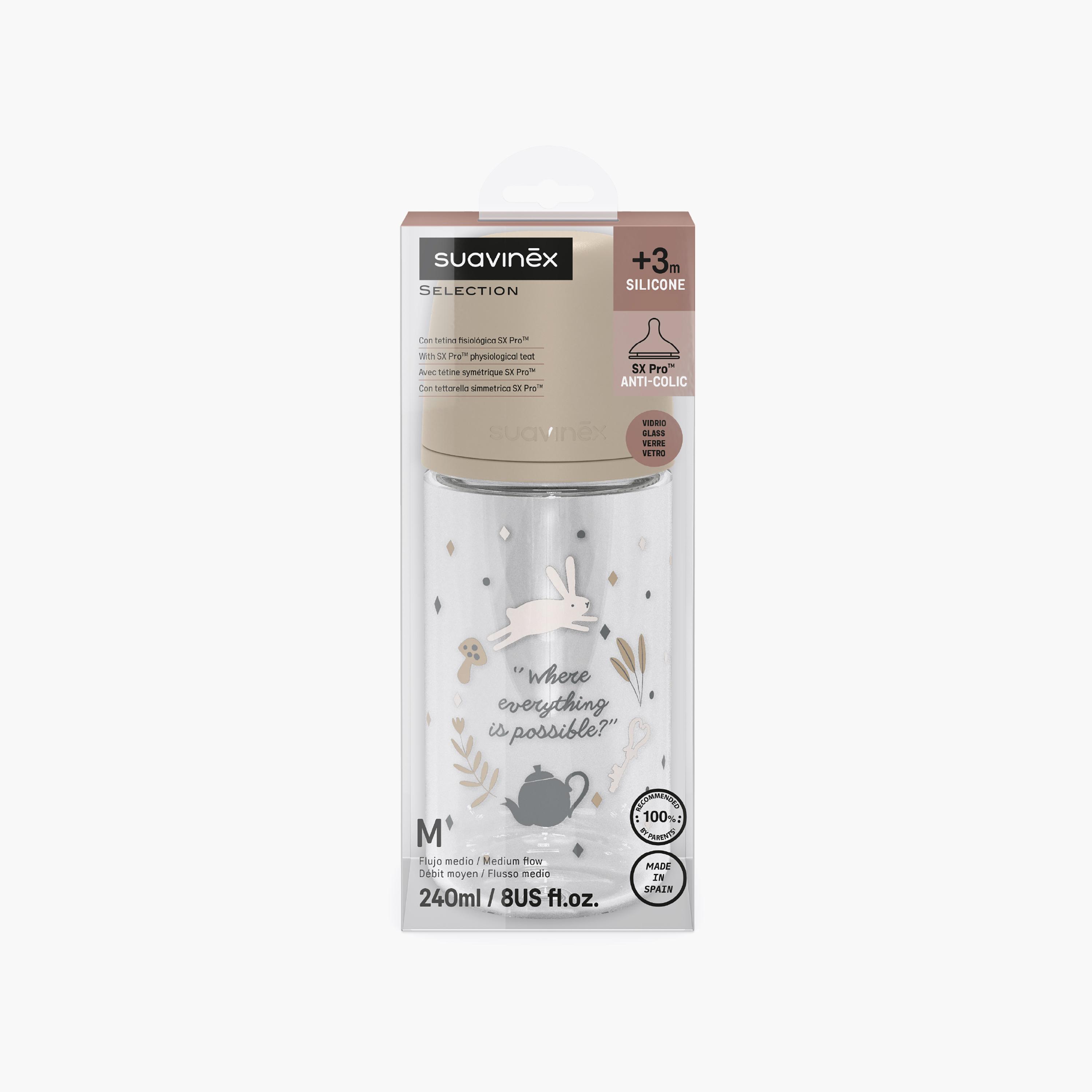 Suavinex Glass Medium Flow Feeding Bottle with Teat - 240 ml-baby-feeding-feedingbottles-bottlesandteats-image-3