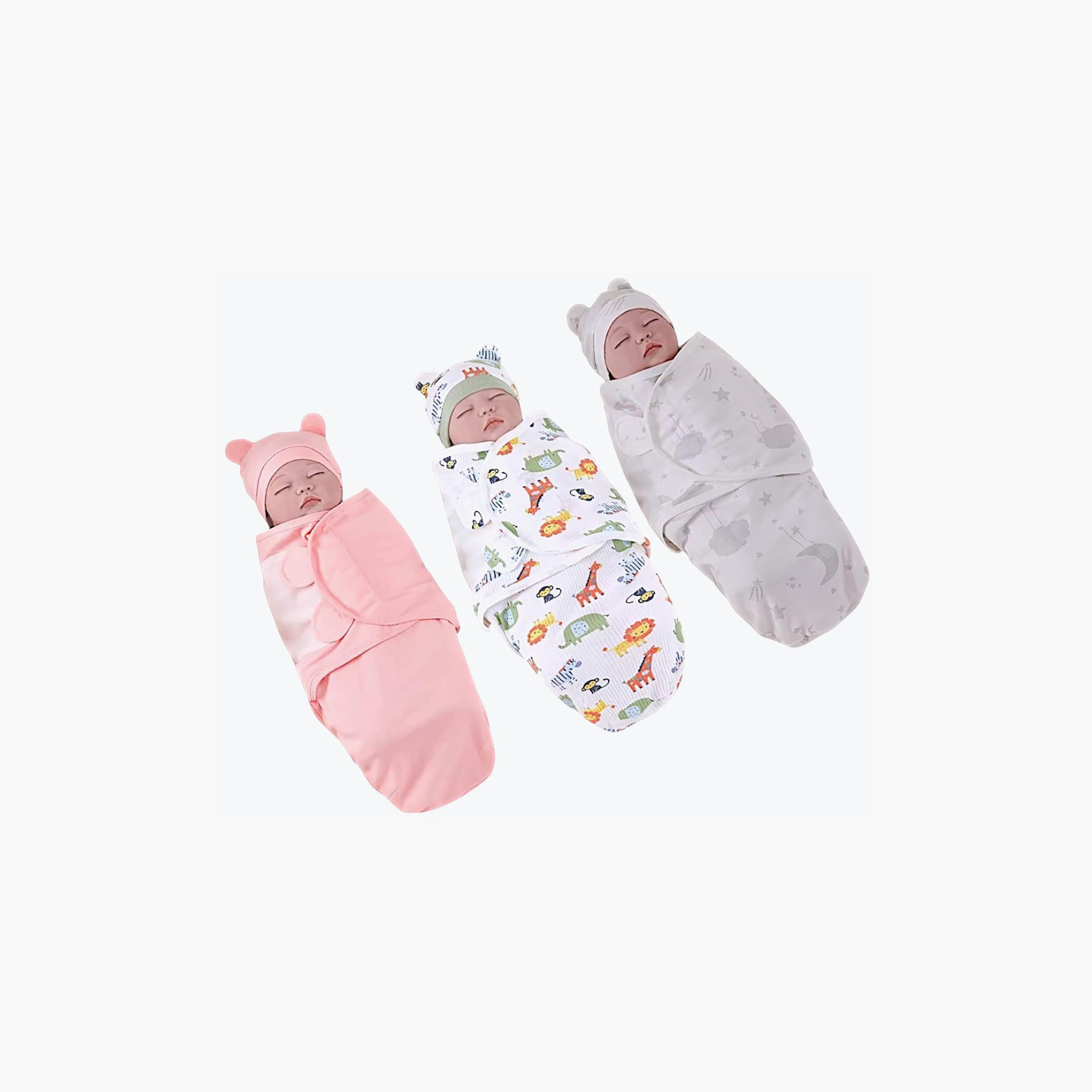 طقم أقمشة قماط قطنية ناعمة مع قبعات 3 قطع من كيندر فالي-baby-nursery-blanketsandswaddles-swaddlesandsleepingbags-image-10