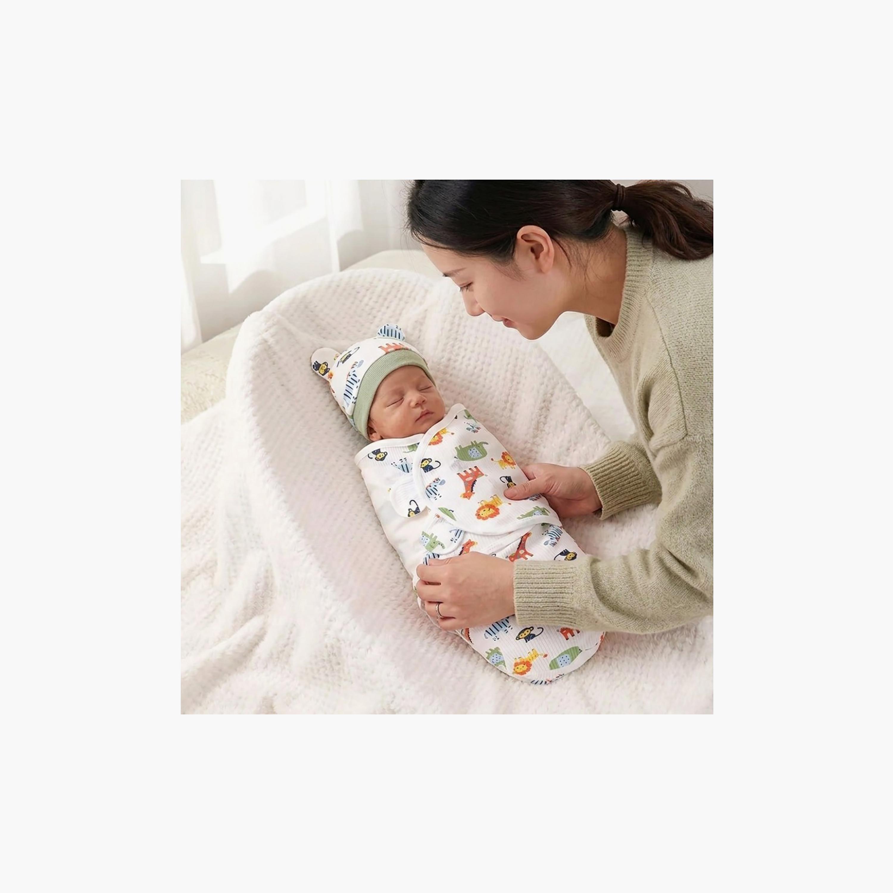 طقم أقمشة قماط قطنية ناعمة مع قبعات 3 قطع من كيندر فالي-baby-nursery-blanketsandswaddles-swaddlesandsleepingbags-image-2