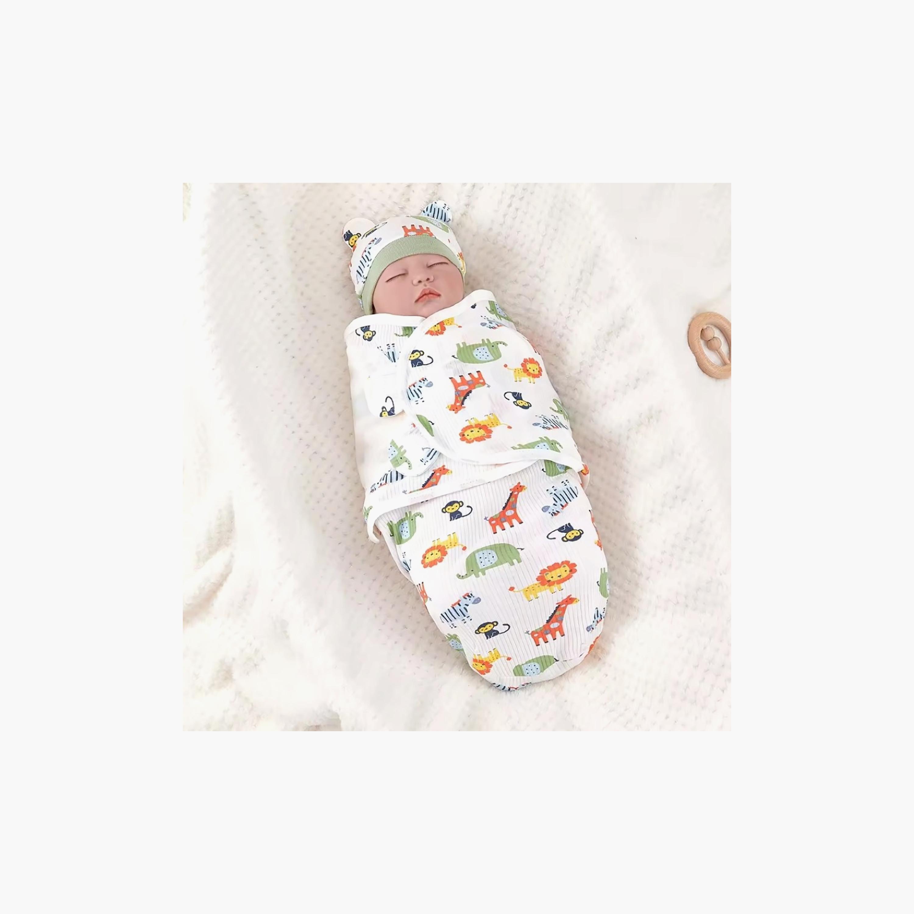 طقم أقمشة قماط قطنية ناعمة مع قبعات 3 قطع من كيندر فالي-baby-nursery-blanketsandswaddles-swaddlesandsleepingbags-image-6