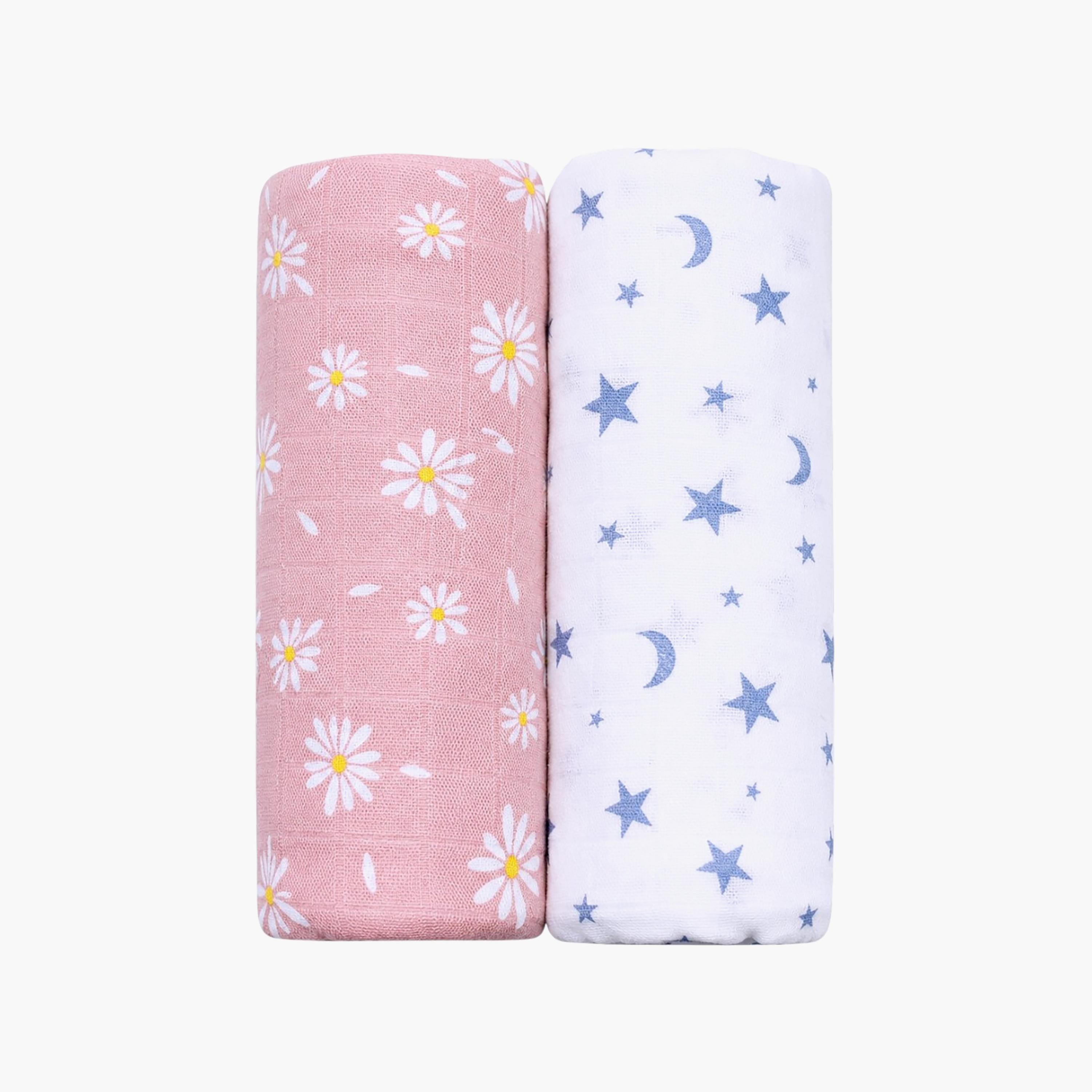 طقم أقمشة قماط فائقة النعومة موديل بلاك ديزي قطعتين من كيندر فالي-baby-nursery-blanketsandswaddles-receivingblankets-image-1