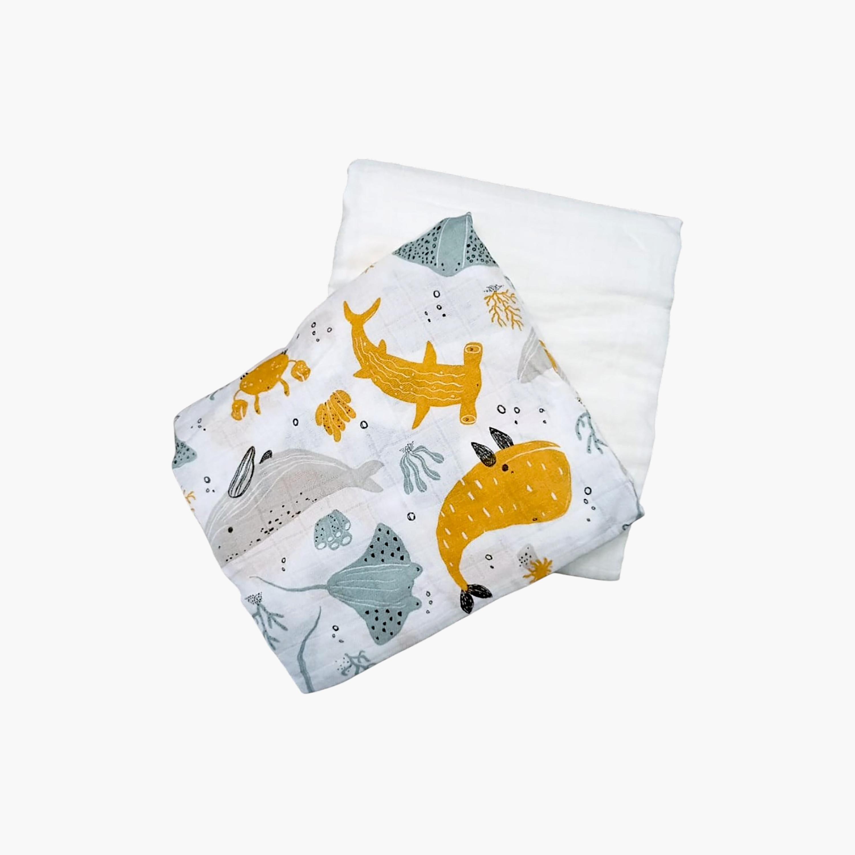 طقم أقمشة قماط فائقة النعومة موديل أندر ذا سي قطعتين من كيندر فالي-baby-nursery-blanketsandswaddles-receivingblankets-image-1