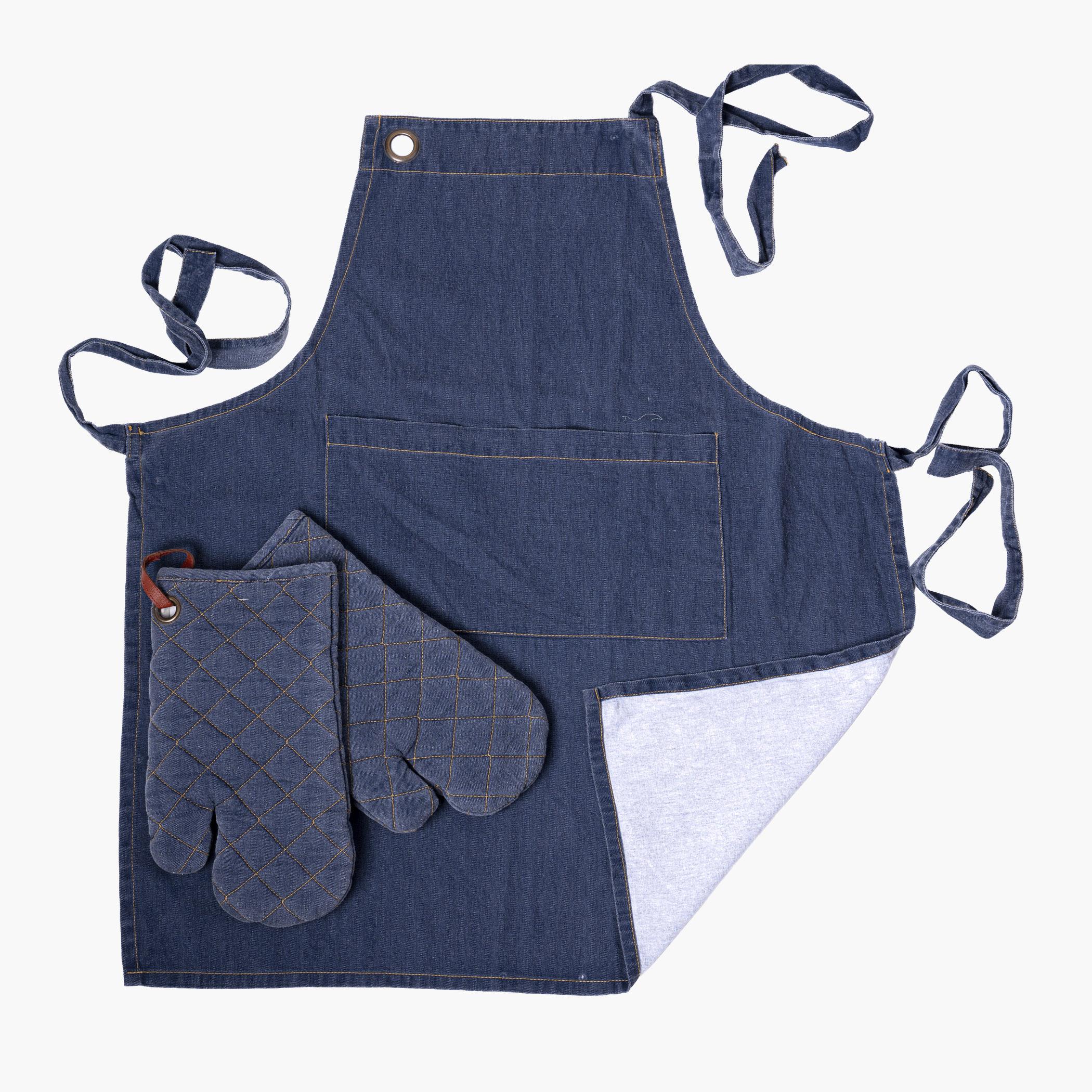 Denim 3-Piece Apron and Oven Mitten Set