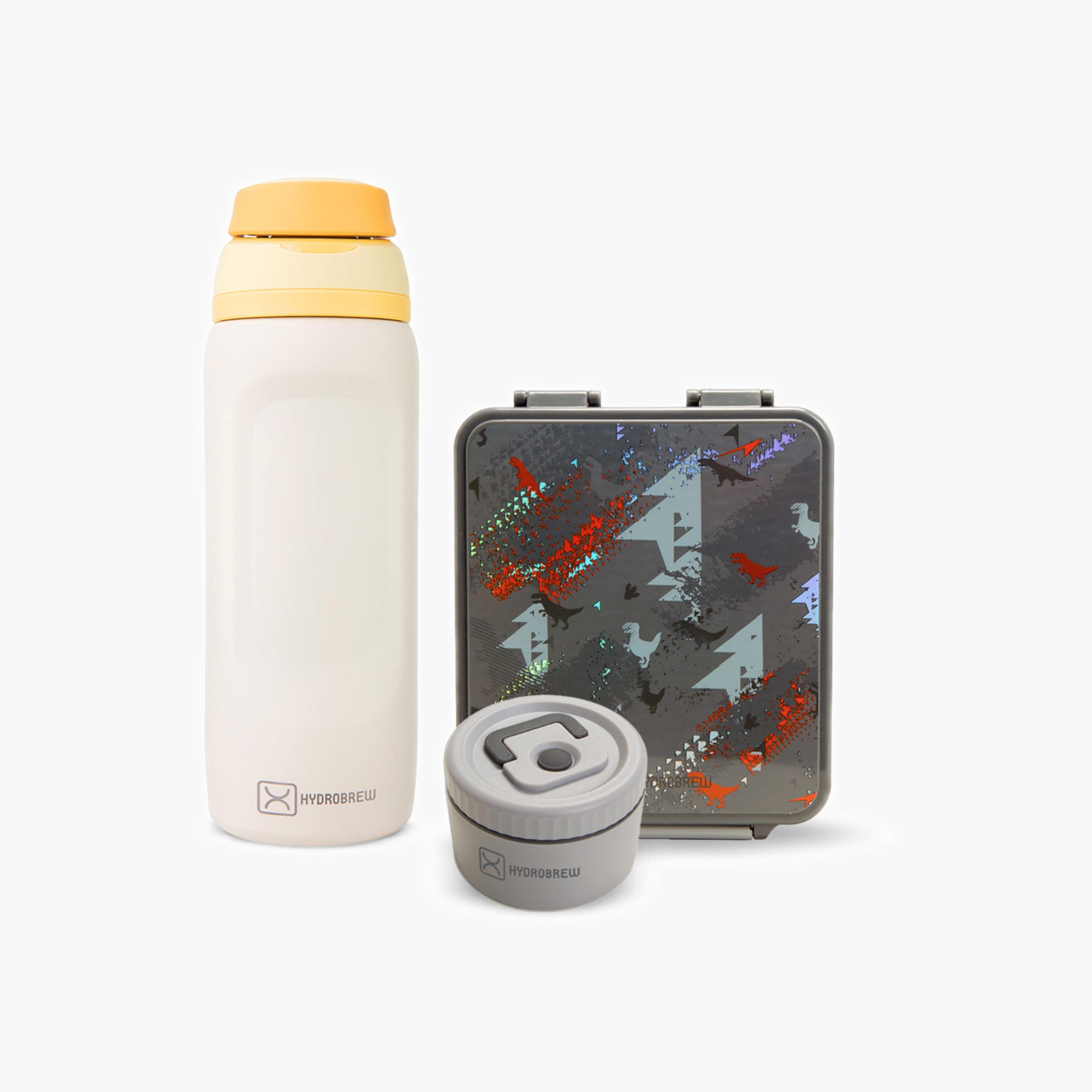 علبة بينتو مطبوعة بنقشة هيدروبرو مع مرطبان فولاذي-school-lunchessentials-lunchboxes-image-1