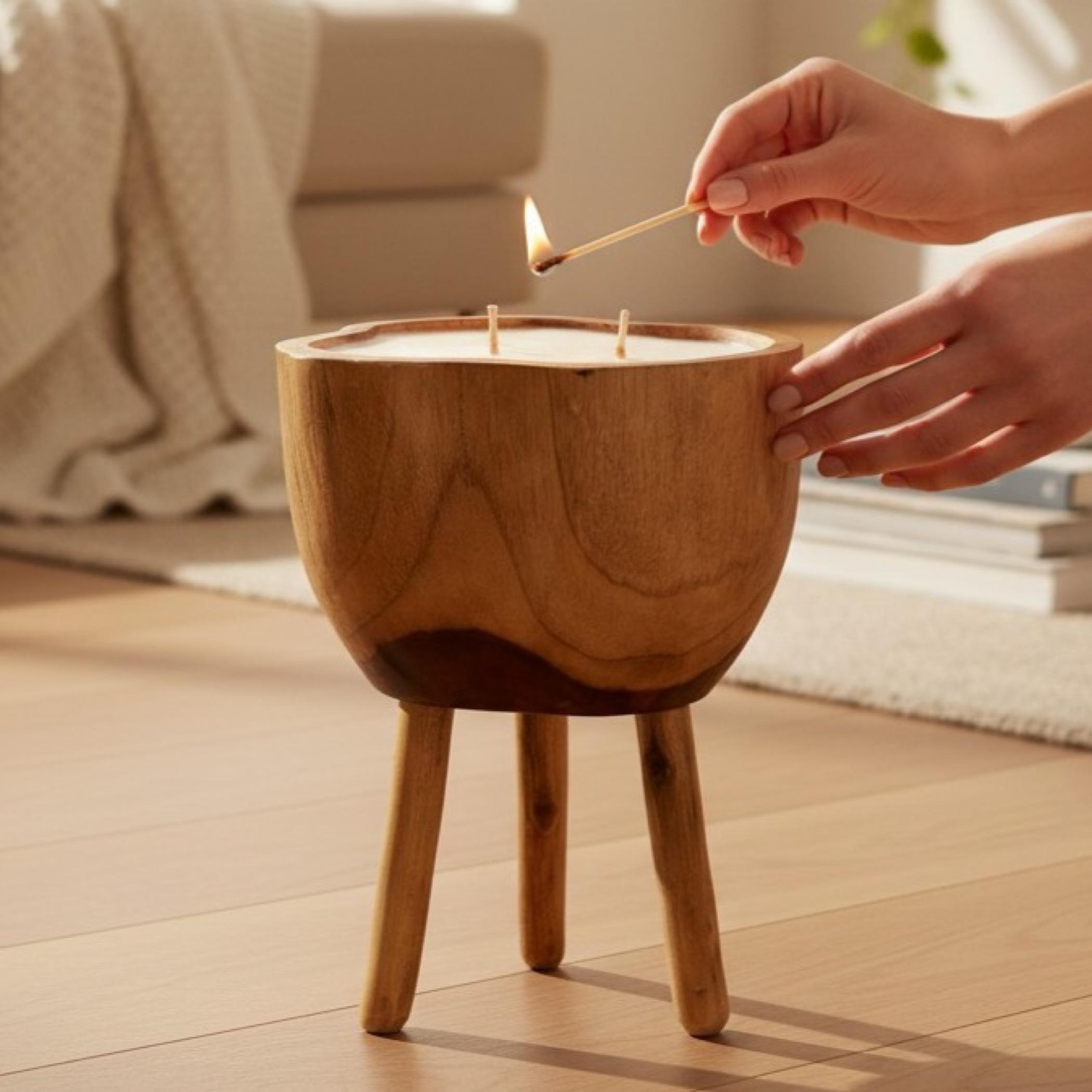 The 8 Senses Living Teak Candle Tripod