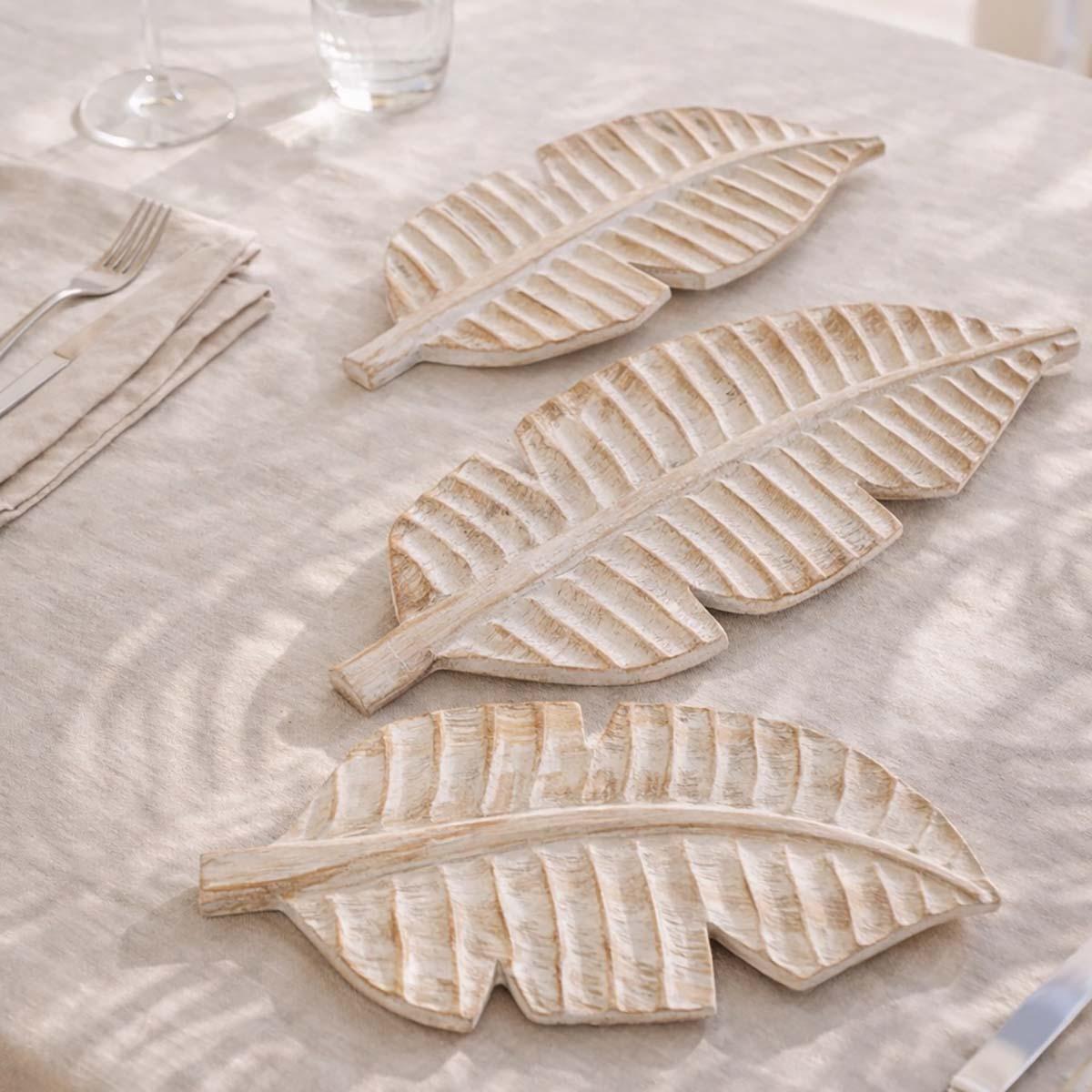 The 8 Senses Living 3-Piece Wooden Leaf Decorative Tray Set