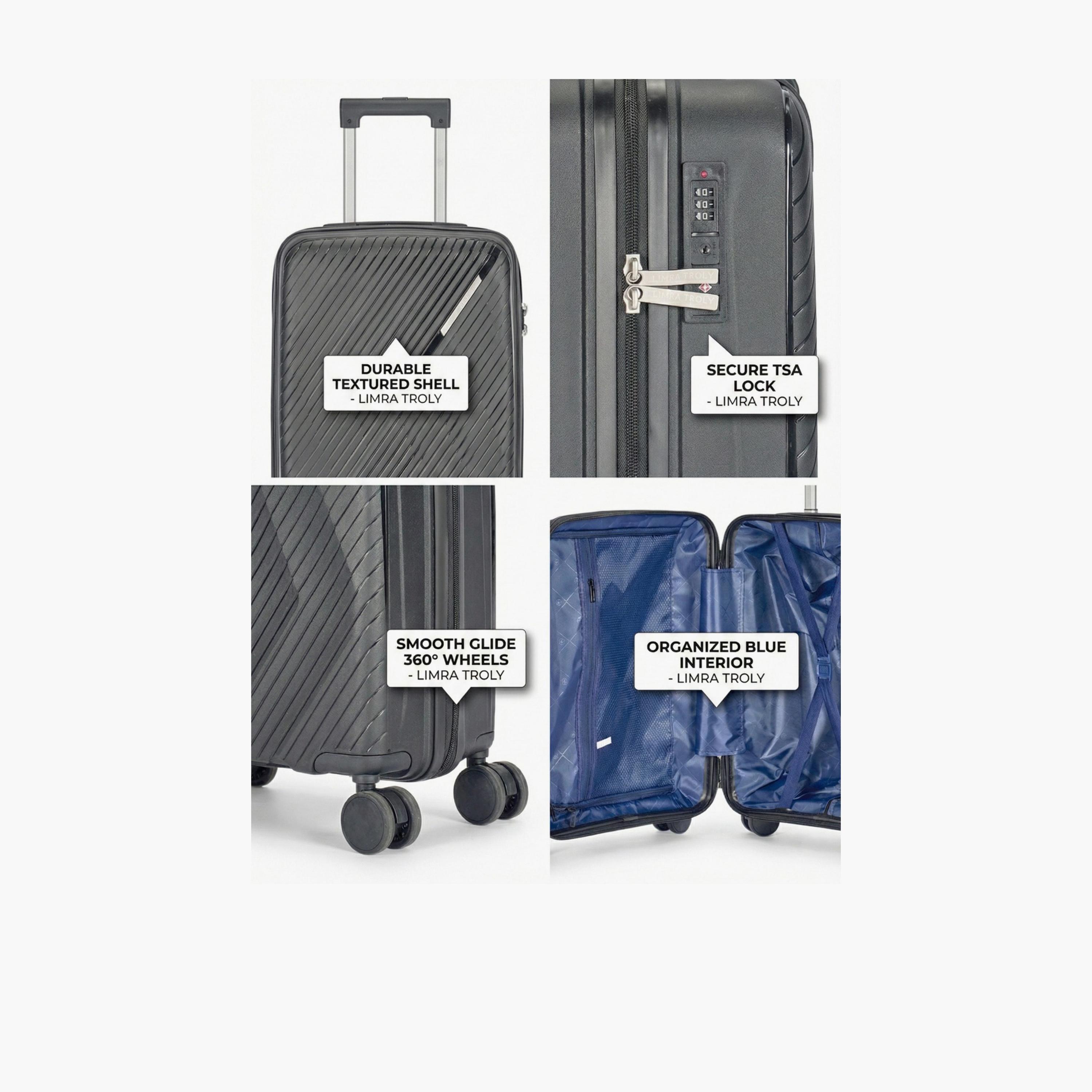 ليمرا - شنطة سفر صغيرة الحجم 56 سم جوانب صلبة من البولي بروبيلين أربع عجلات دوارة، قفل TSA-travel-luggagesandbags-luggage-image-9