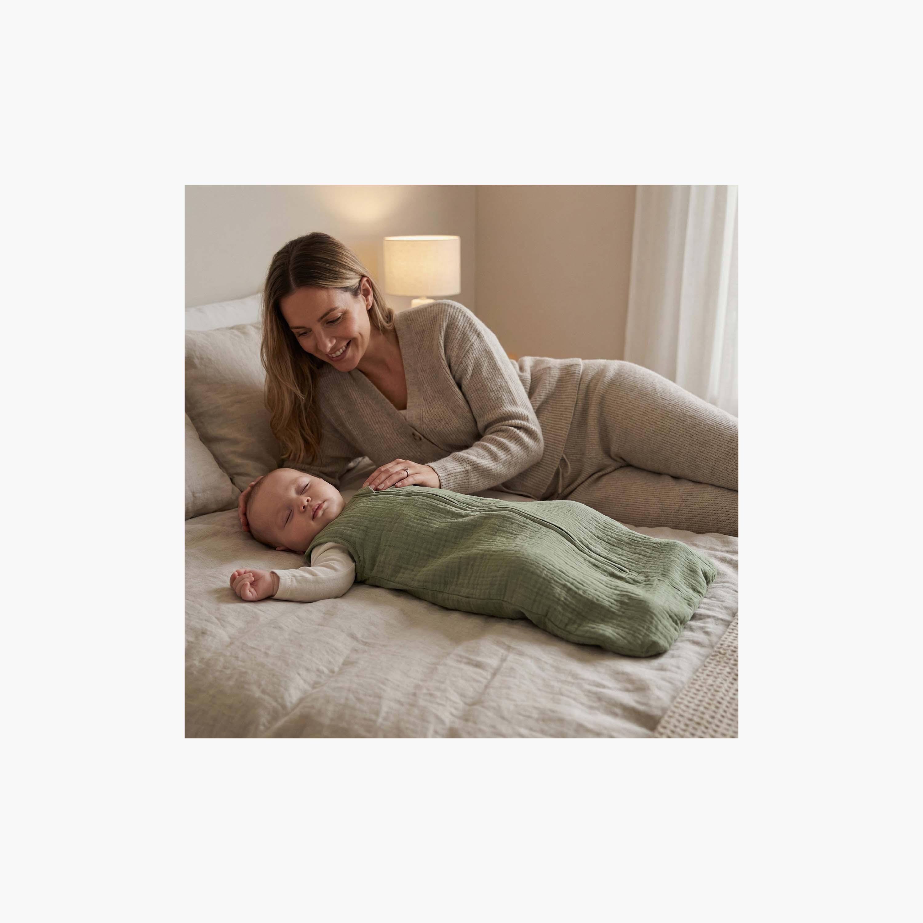 Moon Organic Crinkle Muslin Sleeveless Sleep Sack - 2.5 Tog - Green-baby-nursery-blanketsandswaddles-swaddlesandsleepingbags-image-2