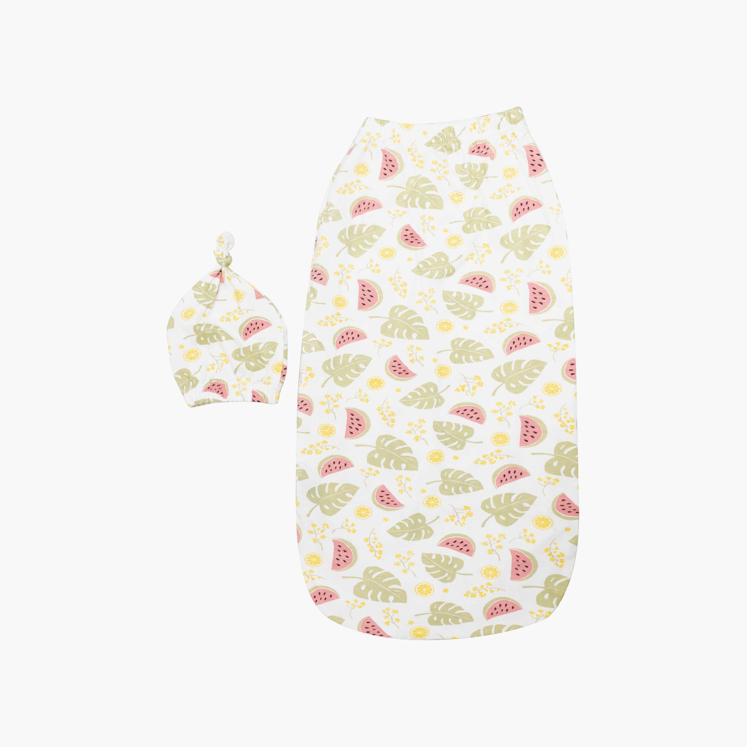 Moon 2-Piece Organic Cocoon Swaddle & Beanie Hat Set - Melon-baby-nursery-blanketsandswaddles-blanketsandquilts-image-1