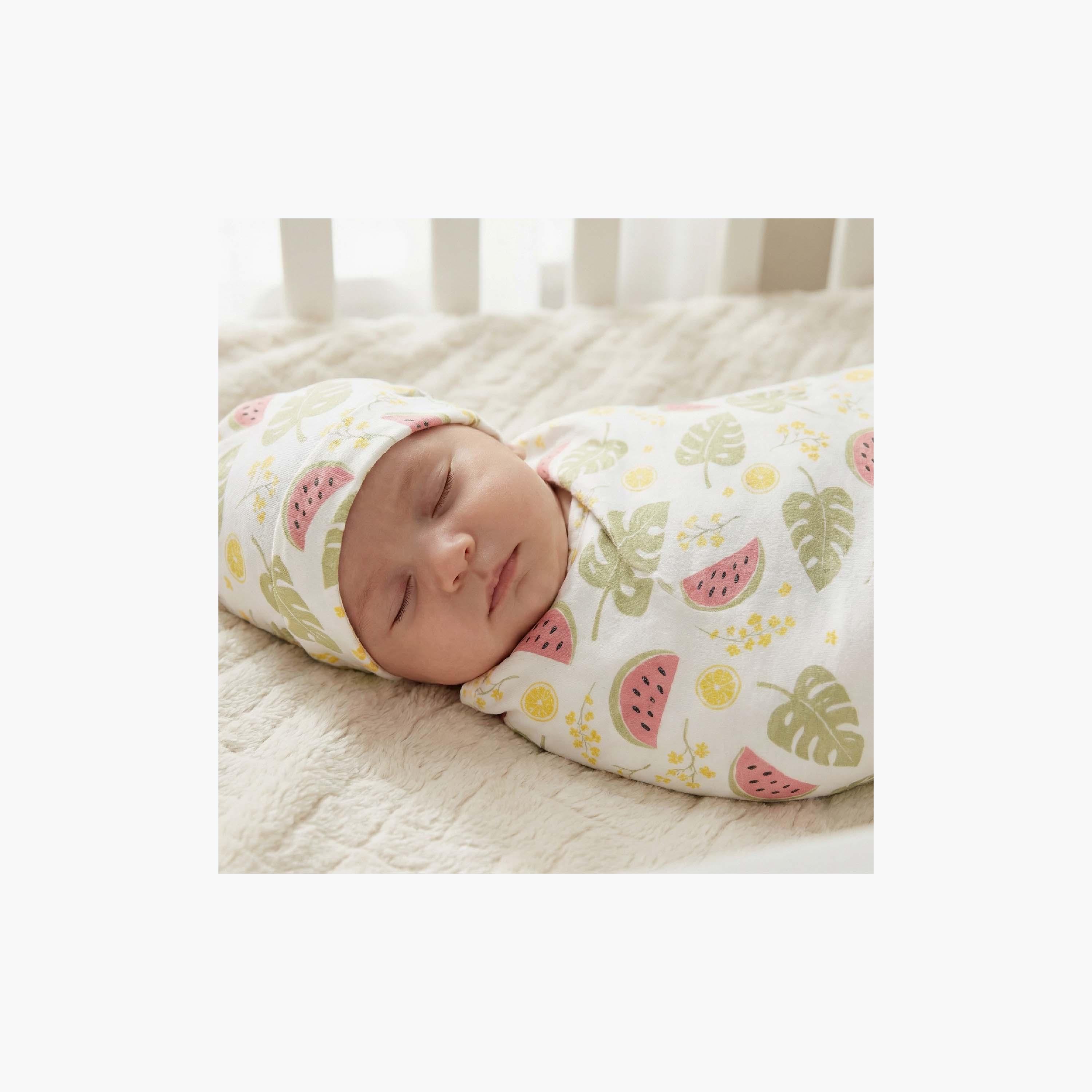 Moon 2-Piece Organic Cocoon Swaddle & Beanie Hat Set - Melon-baby-nursery-blanketsandswaddles-blanketsandquilts-image-4