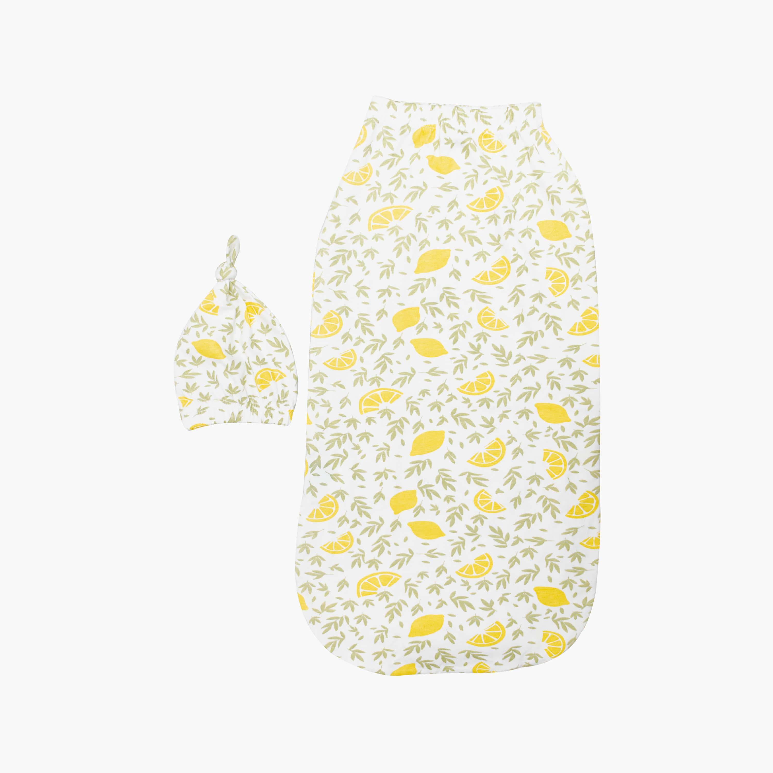 Moon 2-Piece Organic Cocoon Swaddle & Beanie Hat Set - Lemon-baby-nursery-blanketsandswaddles-blanketsandquilts-image-1