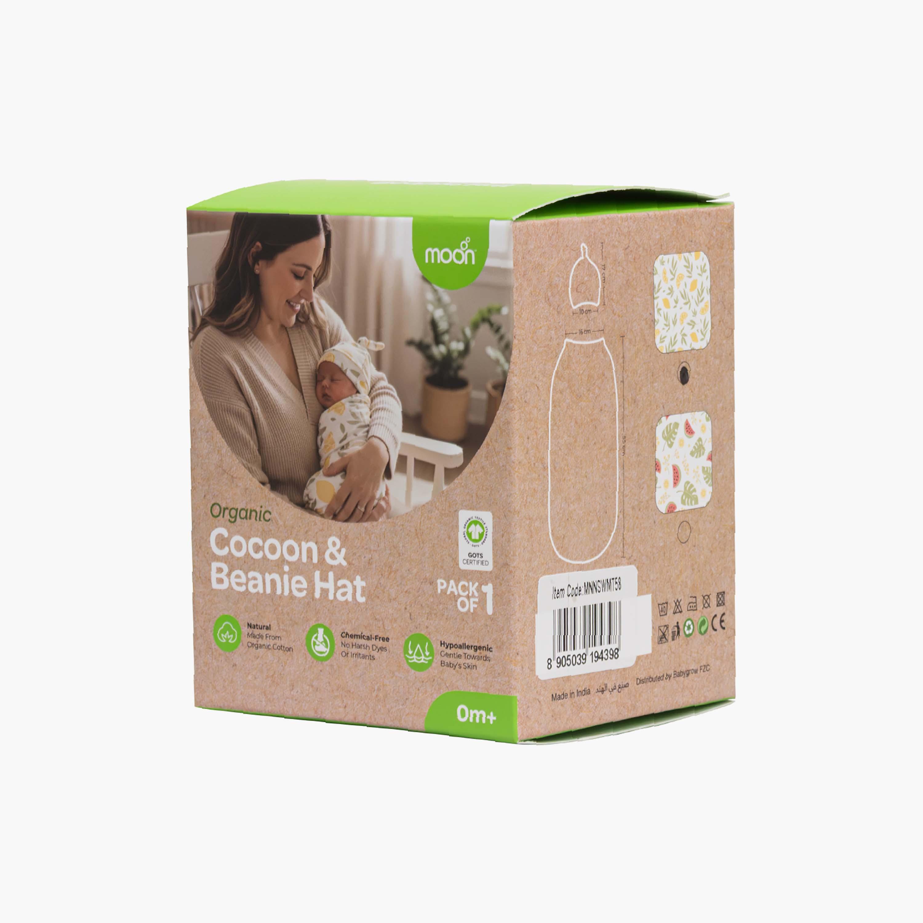 Moon 2-Piece Organic Cocoon Swaddle & Beanie Hat Set - Lemon-baby-nursery-blanketsandswaddles-blanketsandquilts-image-6