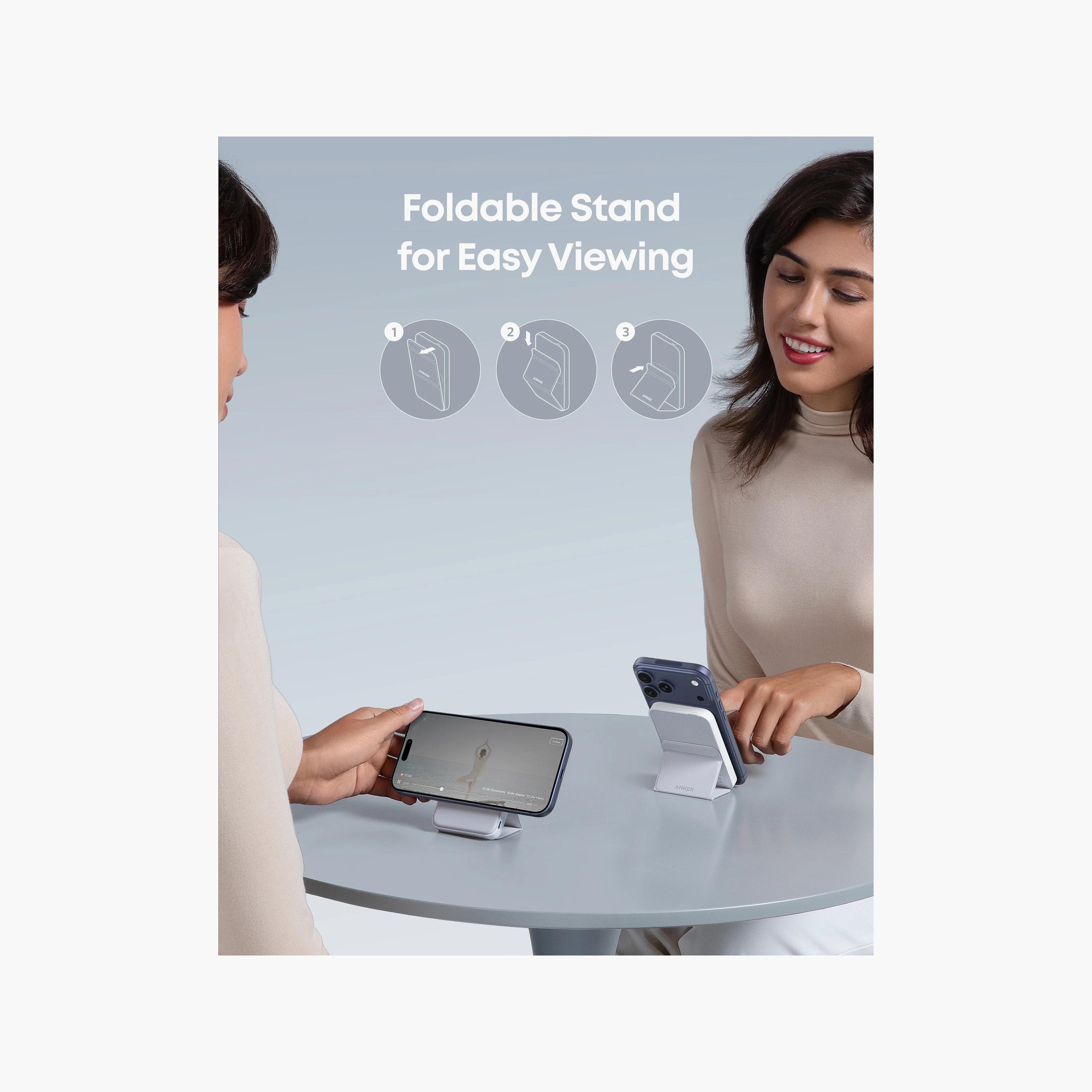 باور بانك لاسلكي مغناطيسي أنكر "ماغ غو" سعة 5000 مللي أمبير مع مسند قابل للطي باللون الأبيض|A1614H23-electronics-accessories-mobileaccesories-image-11