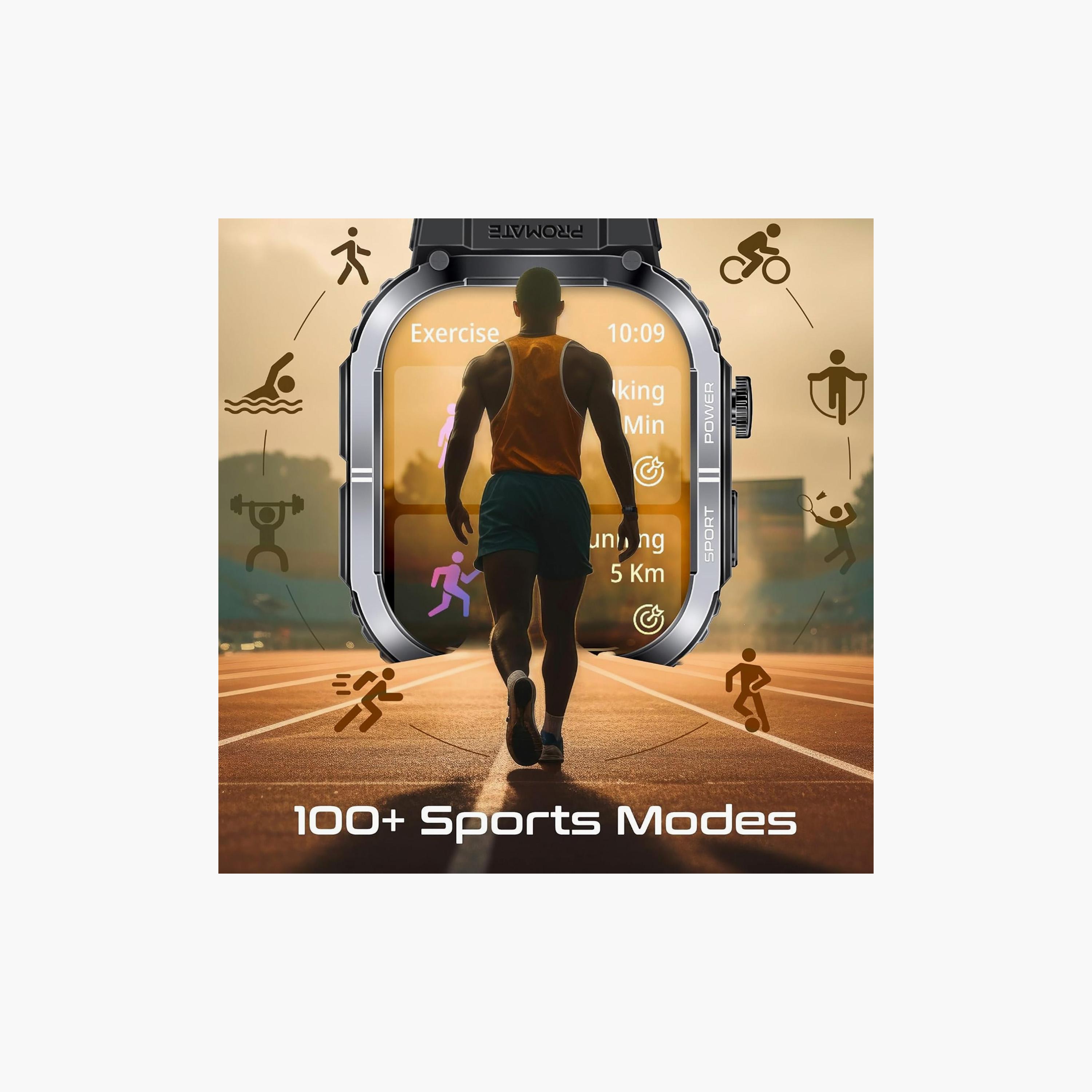 Promate SportFit Smartwatch 2.01" TFT 100+ Sports Modes HR & Sleep Tracker Black-men-watchesandjewellery-watches-image-2