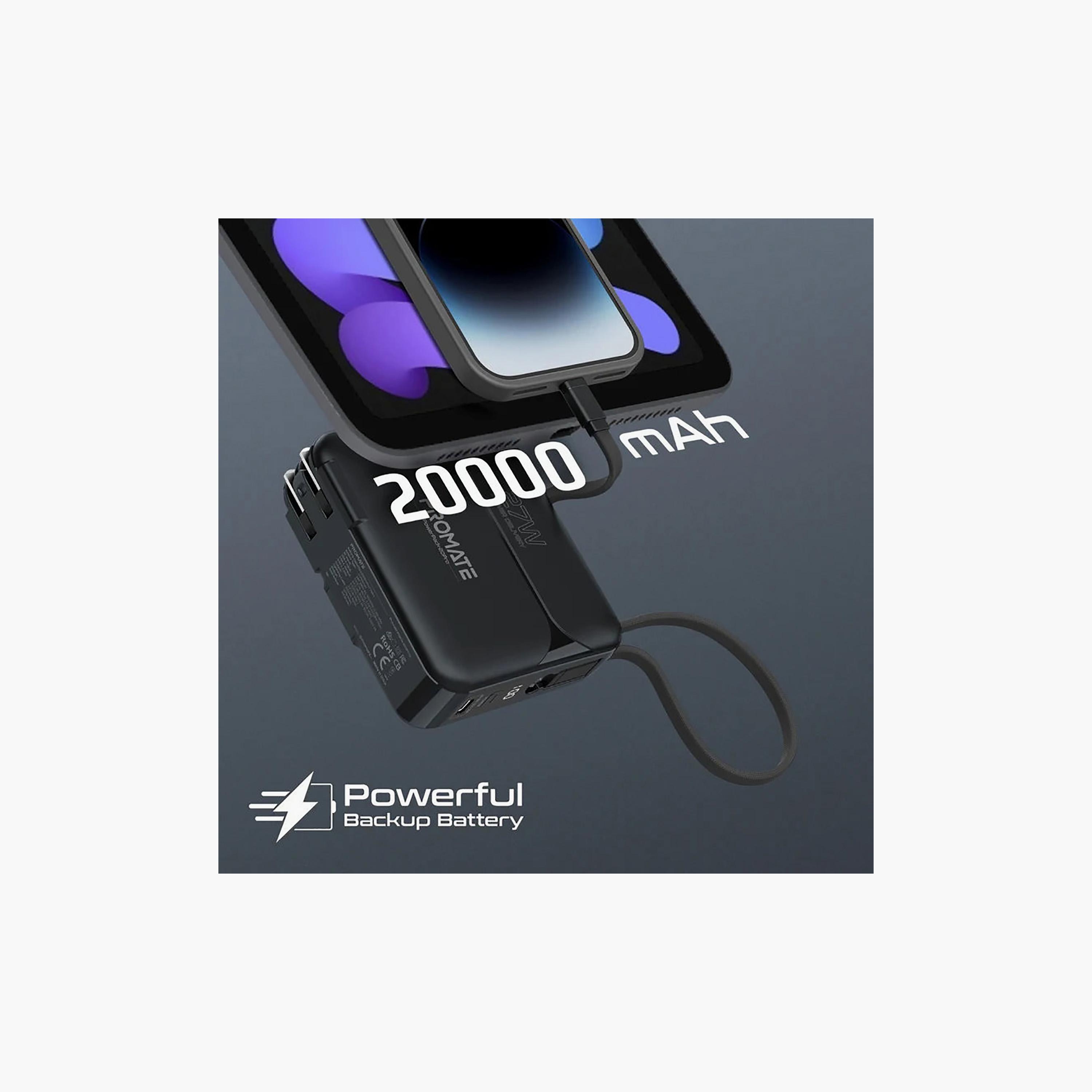 Promate 20000mAh Power Bank With 27 PD With USB C With Lightning Cable Black | 20PRO-electronics-accessories-mobileaccesories-image-3