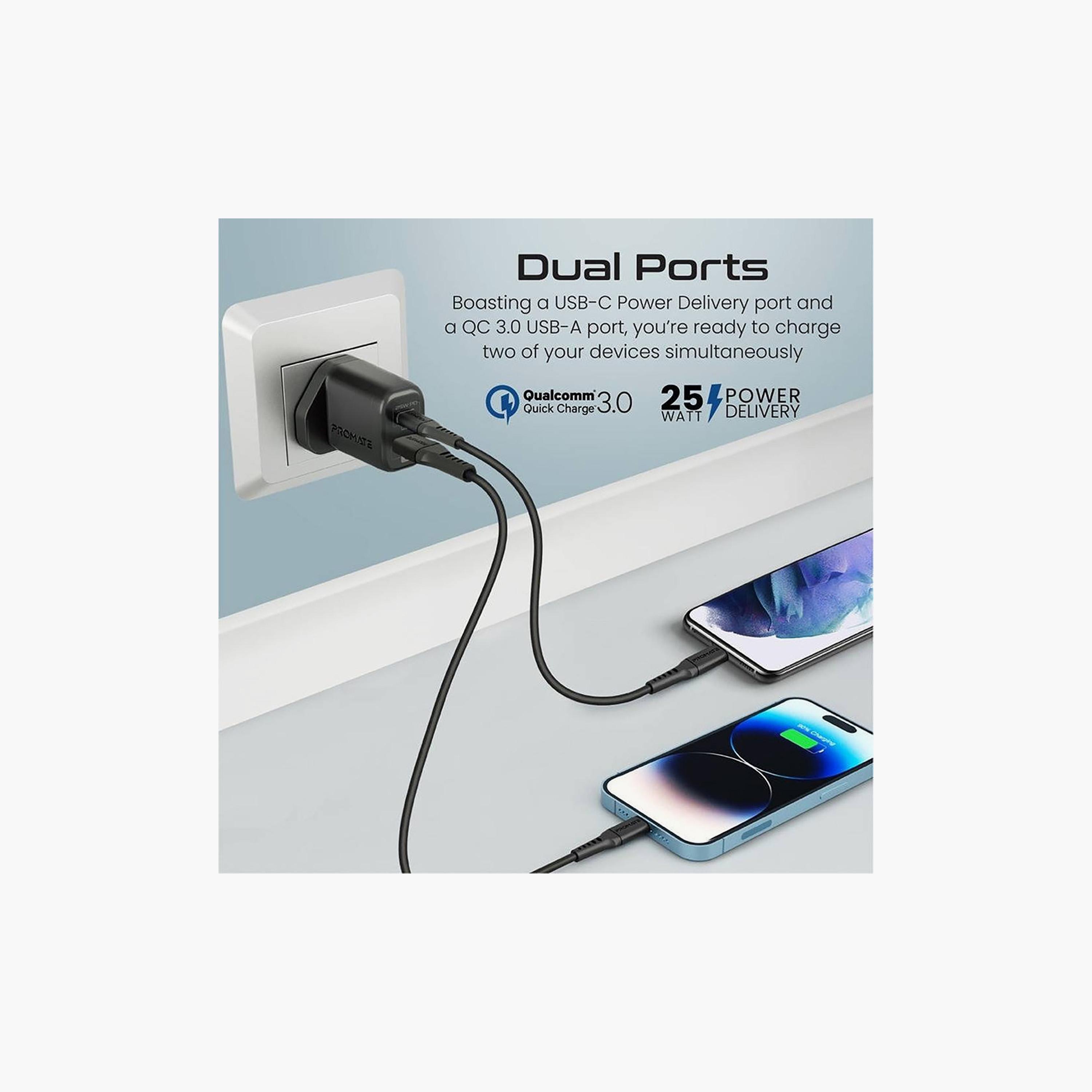 Promate 25W PD Dual Port Charger with USB-C to Lightning Cable Black | ChargeKit-25PDi-electronics-accessories-mobileaccesories-image-8