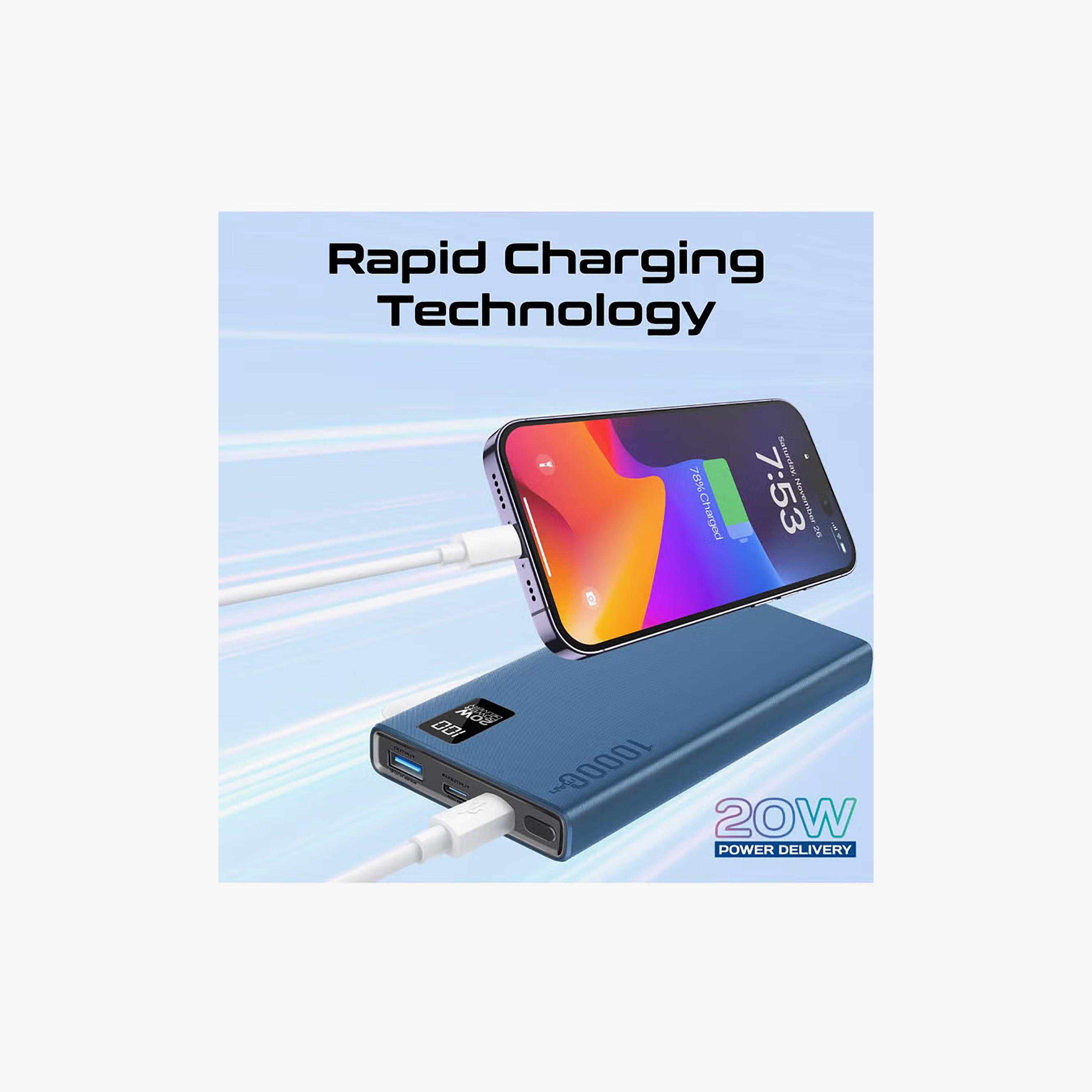 Promate 10000mAh Power Bank 20W Type-C 22.5W QC 3.0 LCD Display Blue | Bolt-10PD-electronics-accessories-mobileaccesories-image-3