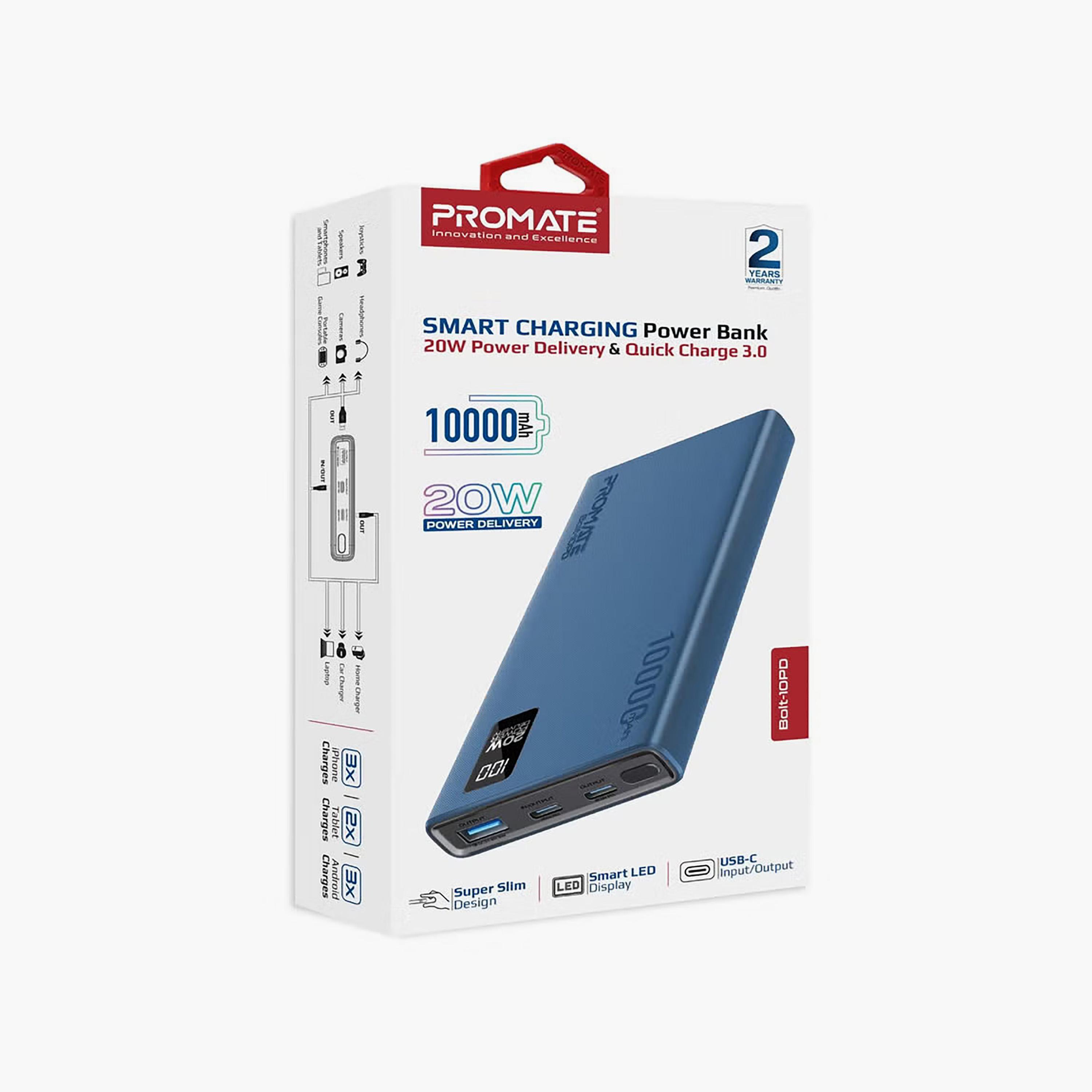 Promate 10000mAh Power Bank 20W Type-C 22.5W QC 3.0 LCD Display Blue | Bolt-10PD-electronics-accessories-mobileaccesories-image-8