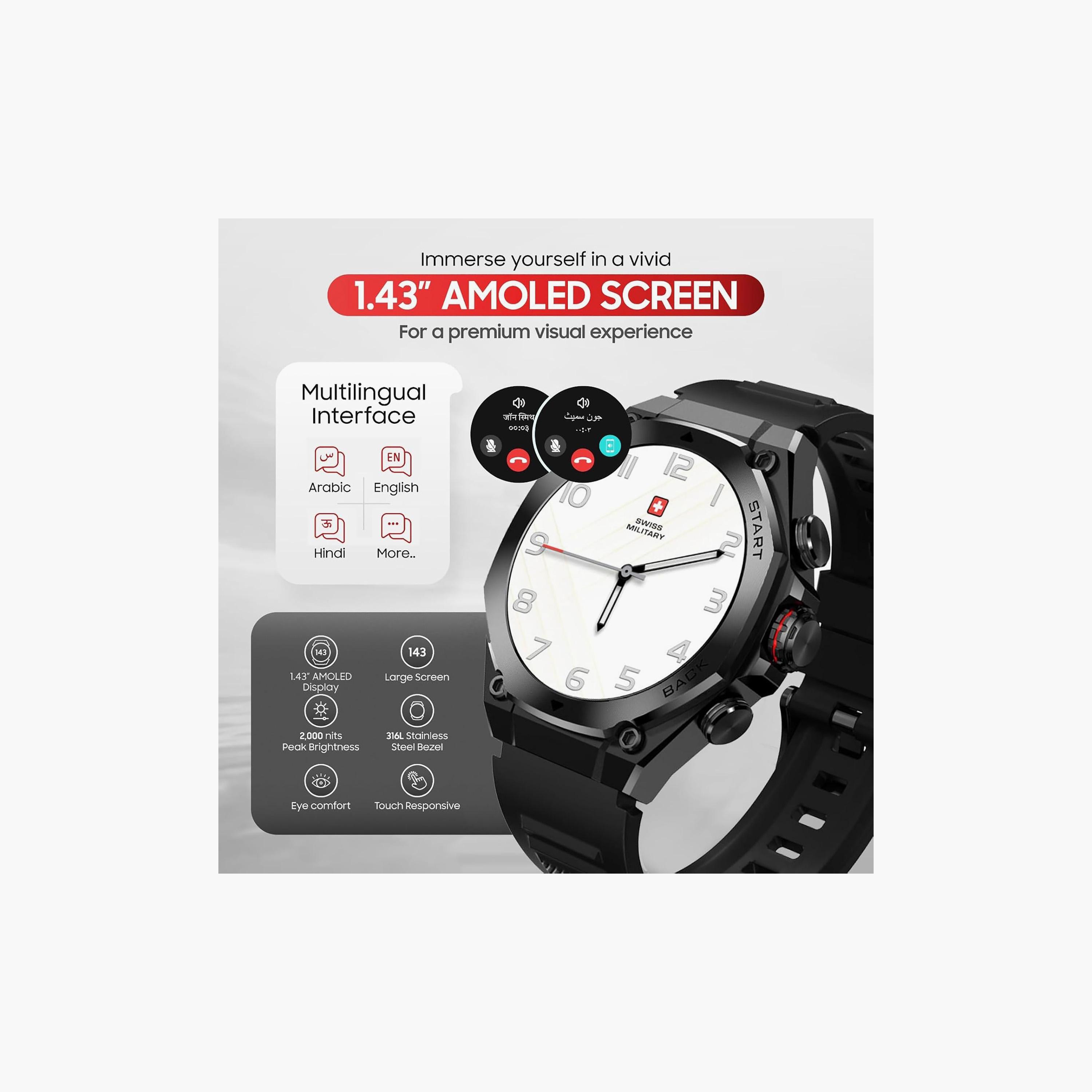 Swiss Military Smartwatch 1.43" AMOLED BT Calling Health Tracking Black | SM-WCH-DOM6-BLKF-BLKSS-men-watchesandjewellery-watches-image-3