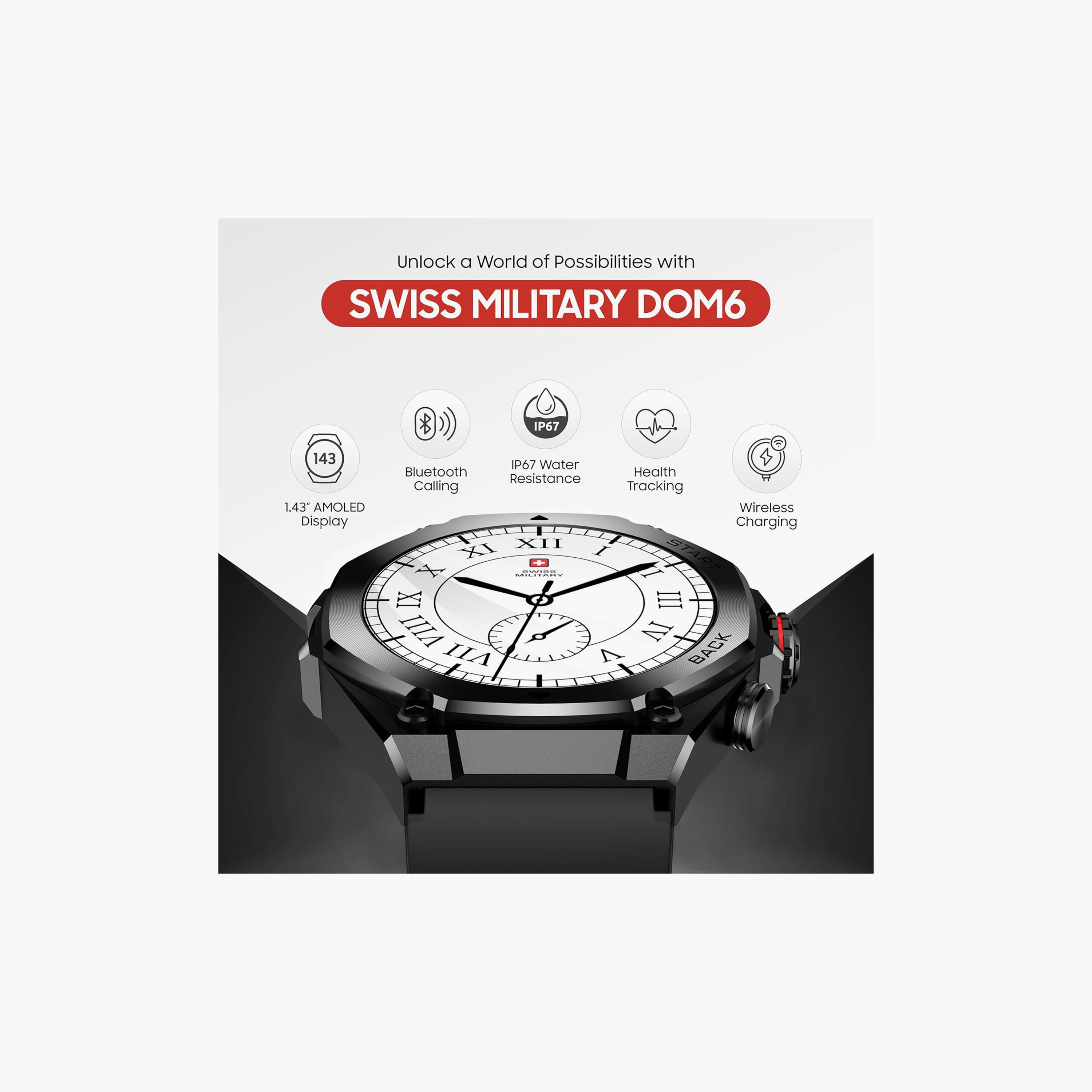Swiss Military Smartwatch 1.43" AMOLED BT Calling Health Tracking Black | SM-WCH-DOM6-BLKF-BLKSS-men-watchesandjewellery-watches-image-5