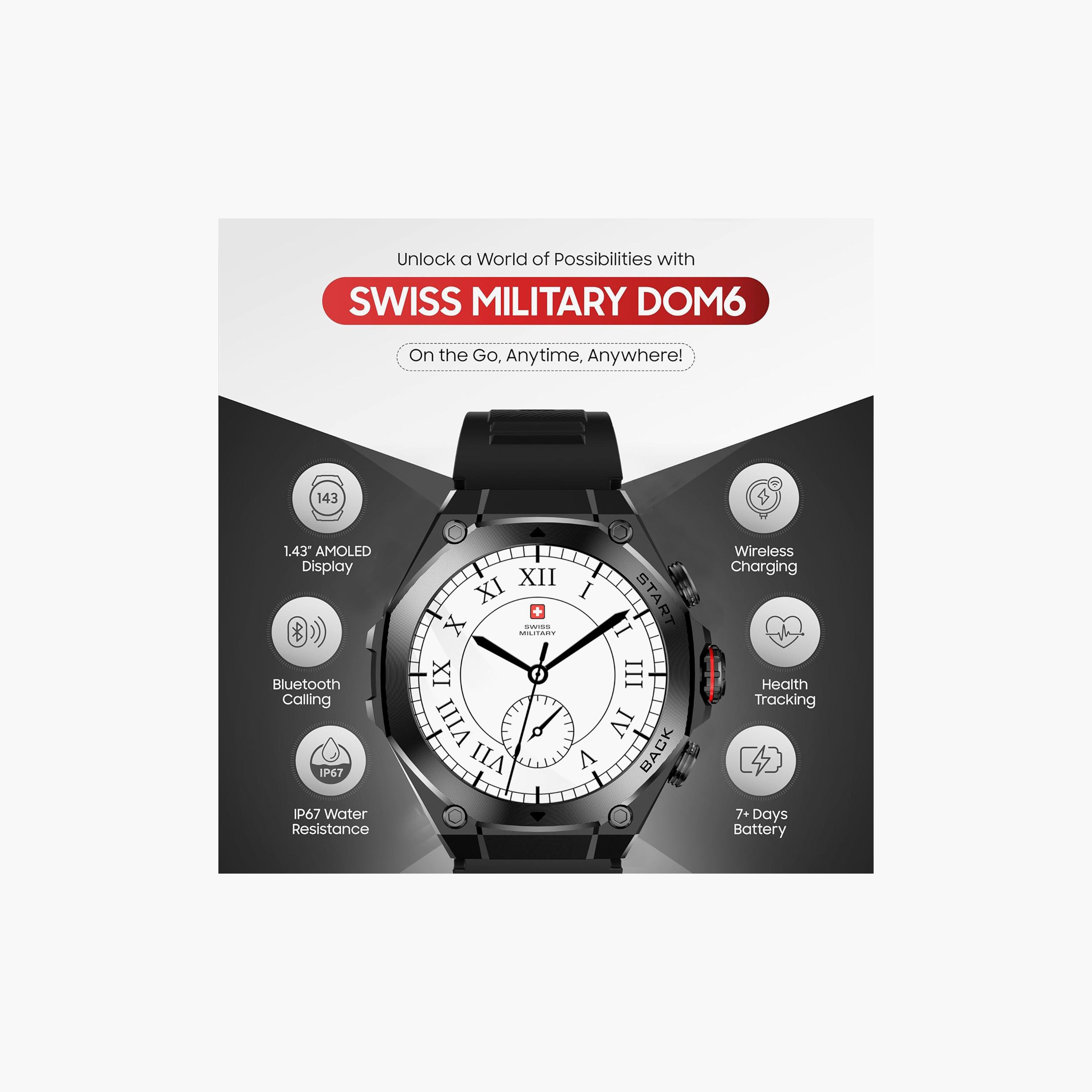Swiss Military Smartwatch 1.43" AMOLED BT Calling Health Tracking Black | SM-WCH-DOM6-BLKF-BLKSS-men-watchesandjewellery-watches-image-6