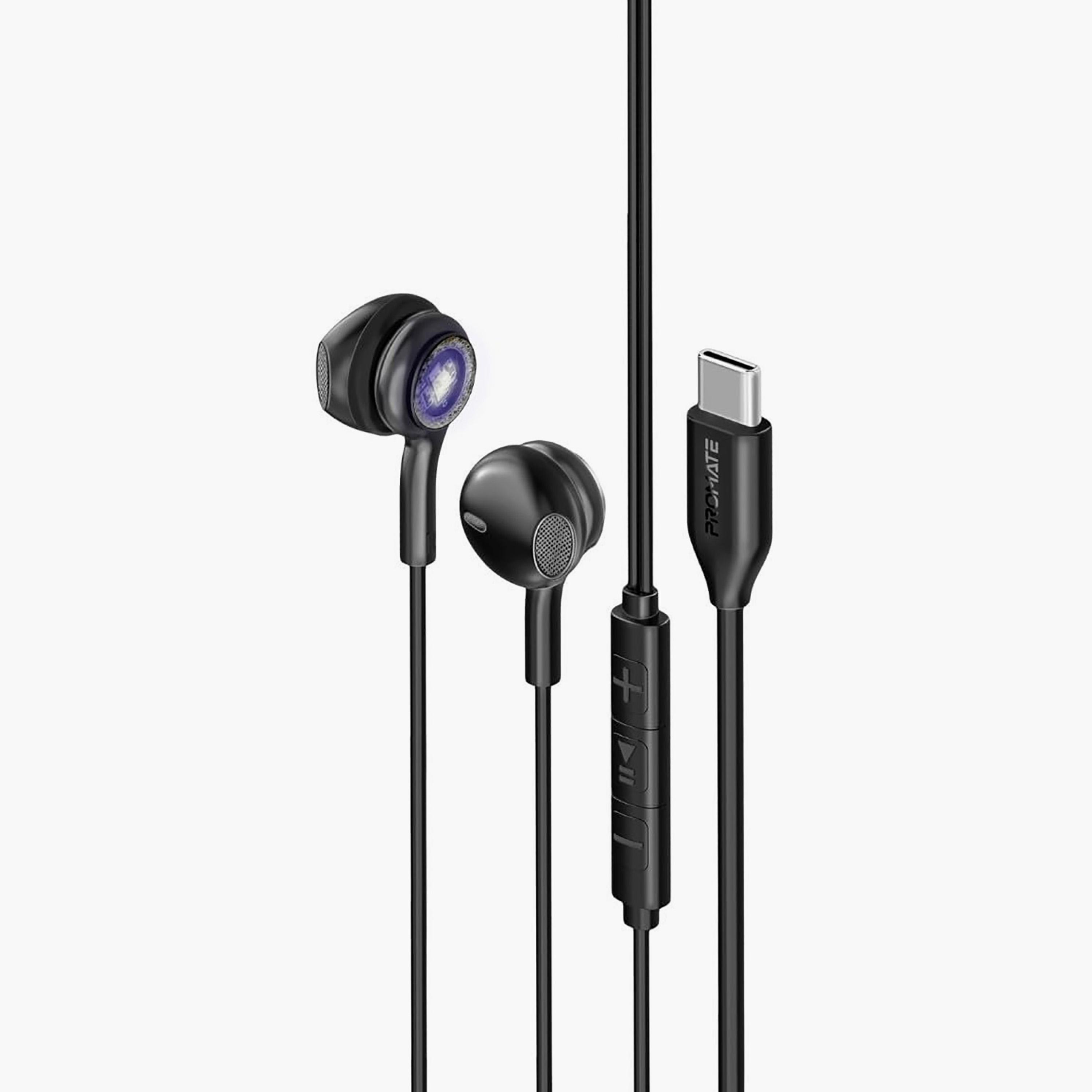 Promate Tranparent Stereo USB C RGB Earphone Black | LUMIBUDS-C-electronics-headphonesandearphones-image-1