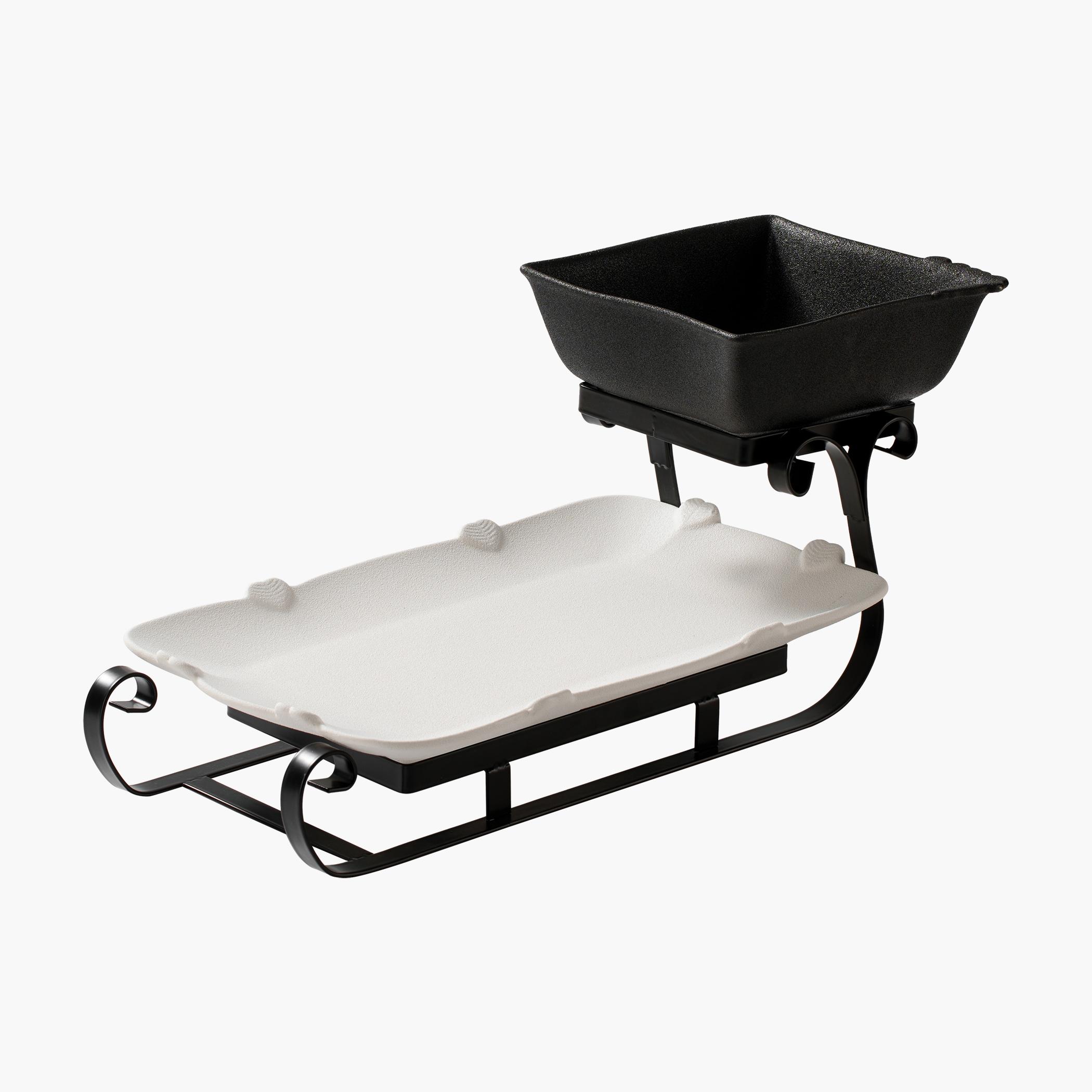 Shallow 2-Tier Porcelain Serving Bowl and Platter Set with Stand