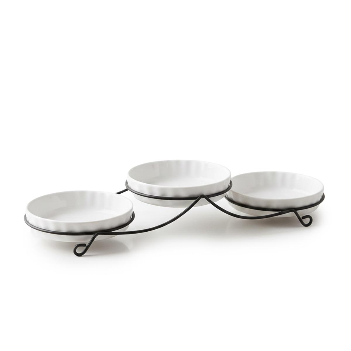 Shallow 3-Piece Porcelain Serving Bowl Set with Stand - 14 cm