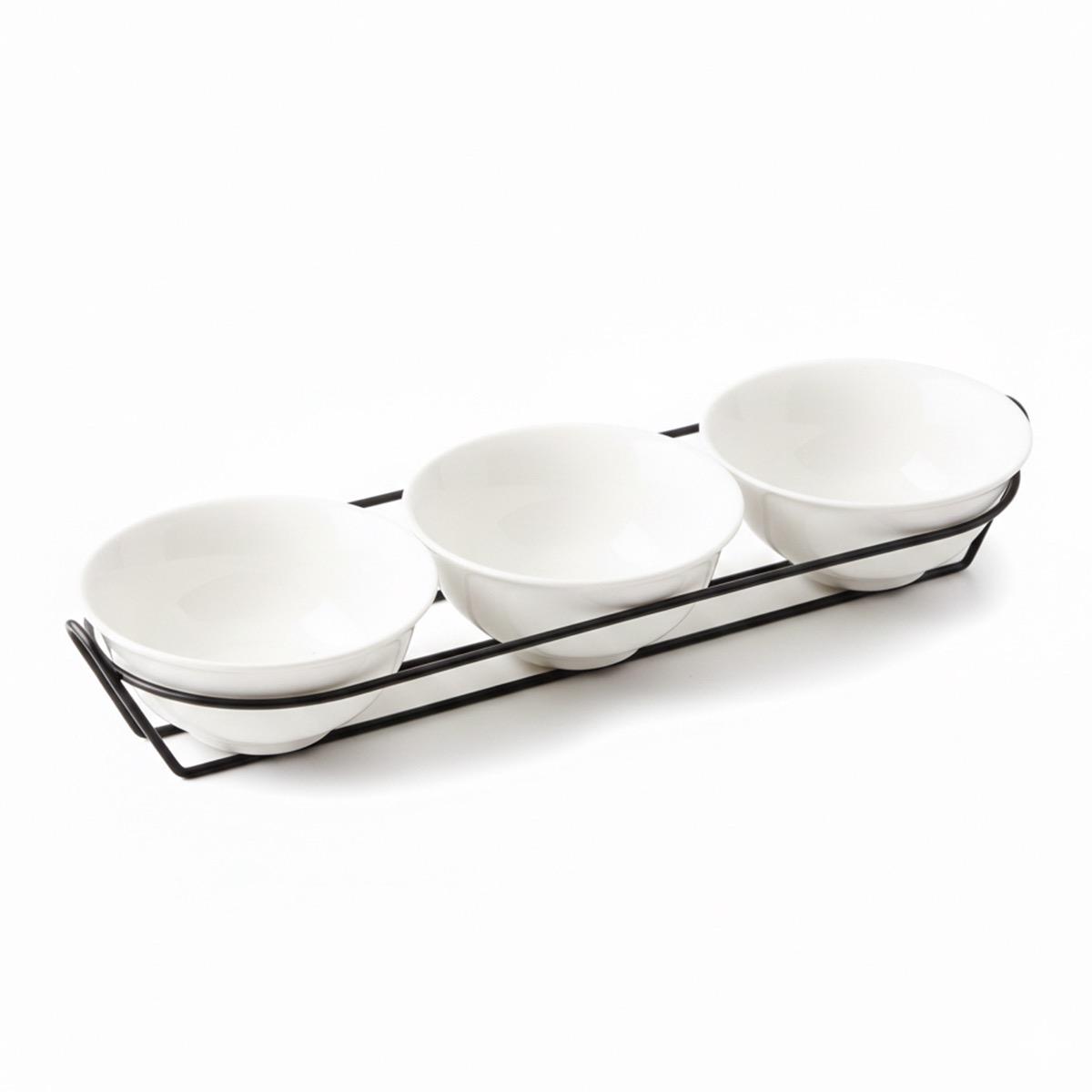 Shallow 3-Piece Porcelain Serving Bowl Set with Stand - 13 cm