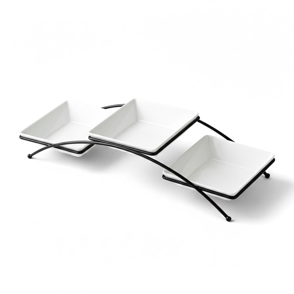 Shallow 3-Piece Porcelain Serving Bowl Set with Stand