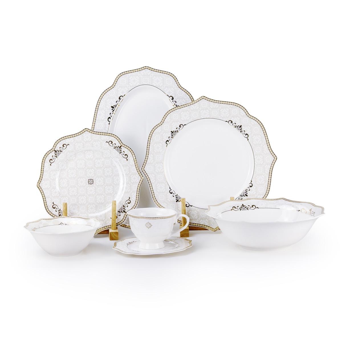 Shallow Zena 32-Piece Bone China Dinner Set - Serves 6