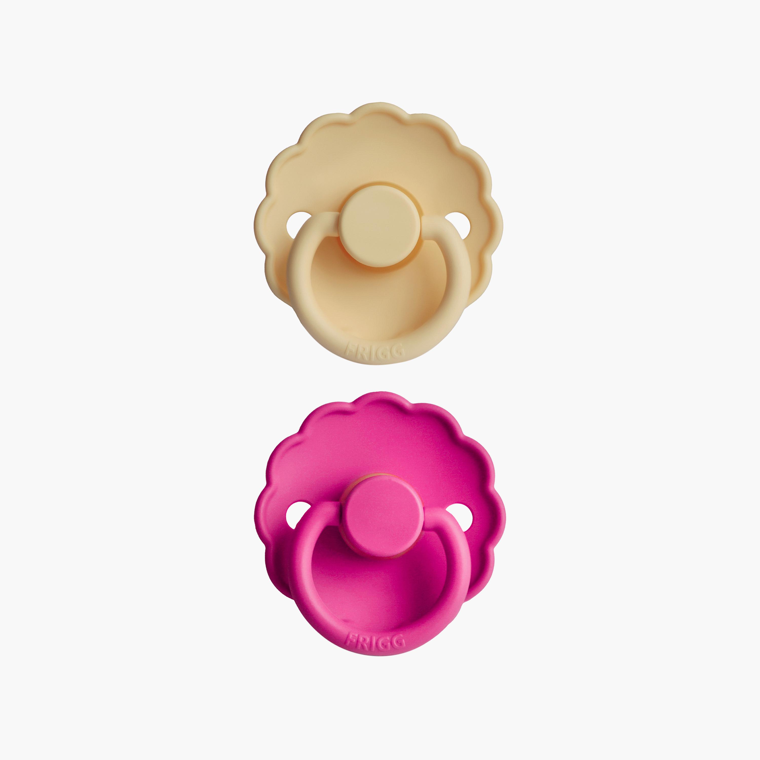Frigg 2-Piece Daisy Silicone Baby Pacifier - Pale Daffodil & Fuchsia - Size 2-baby-feeding-pacifiers-image-1