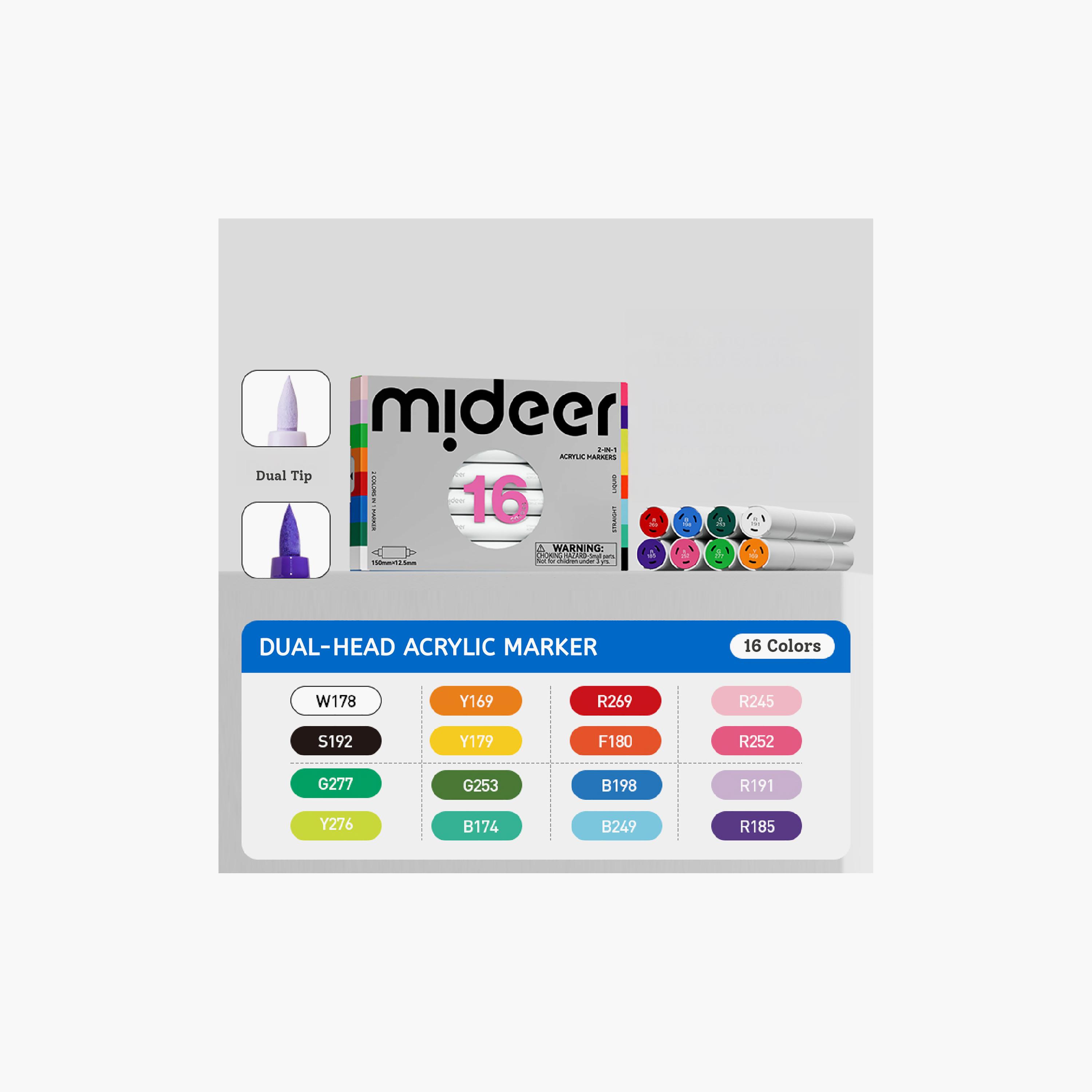 أقلام ماركر أكريليك برأس مزدوج 2 في 1، 16 قطعة من ميدير-school-artsandcrafts-image-2