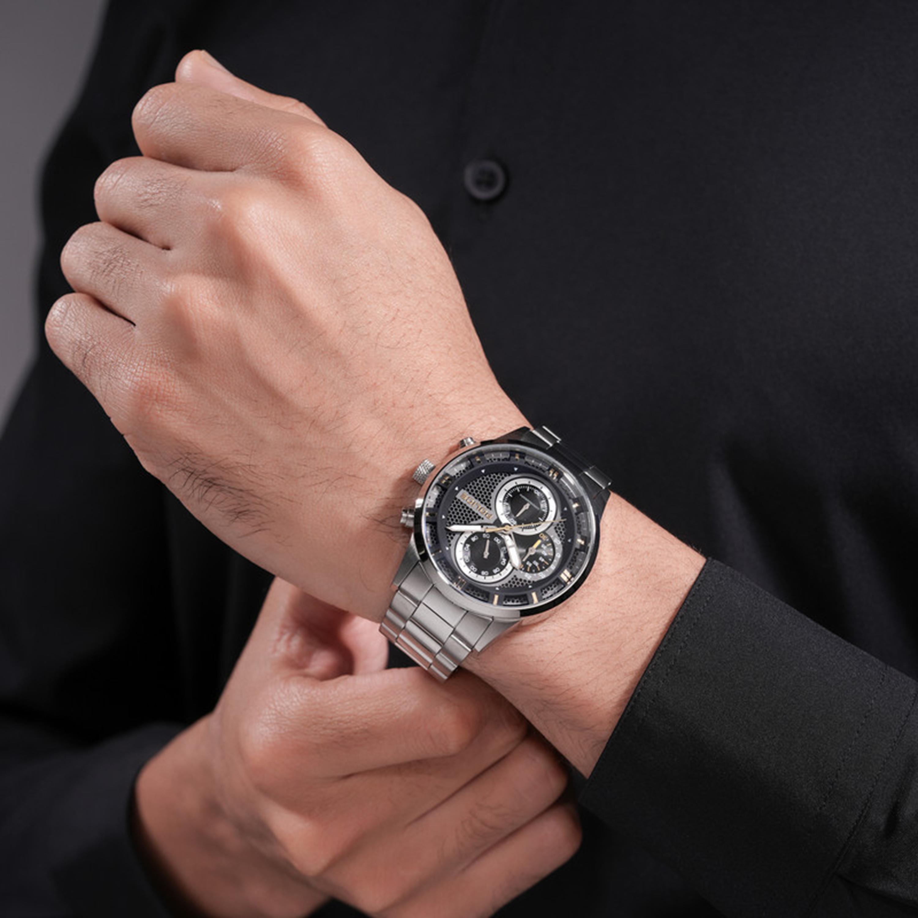 Levuka Black Dial Stainless Steel Bracelet Chronograph Watch for Men-men-watchesandjewellery-watches-image-5