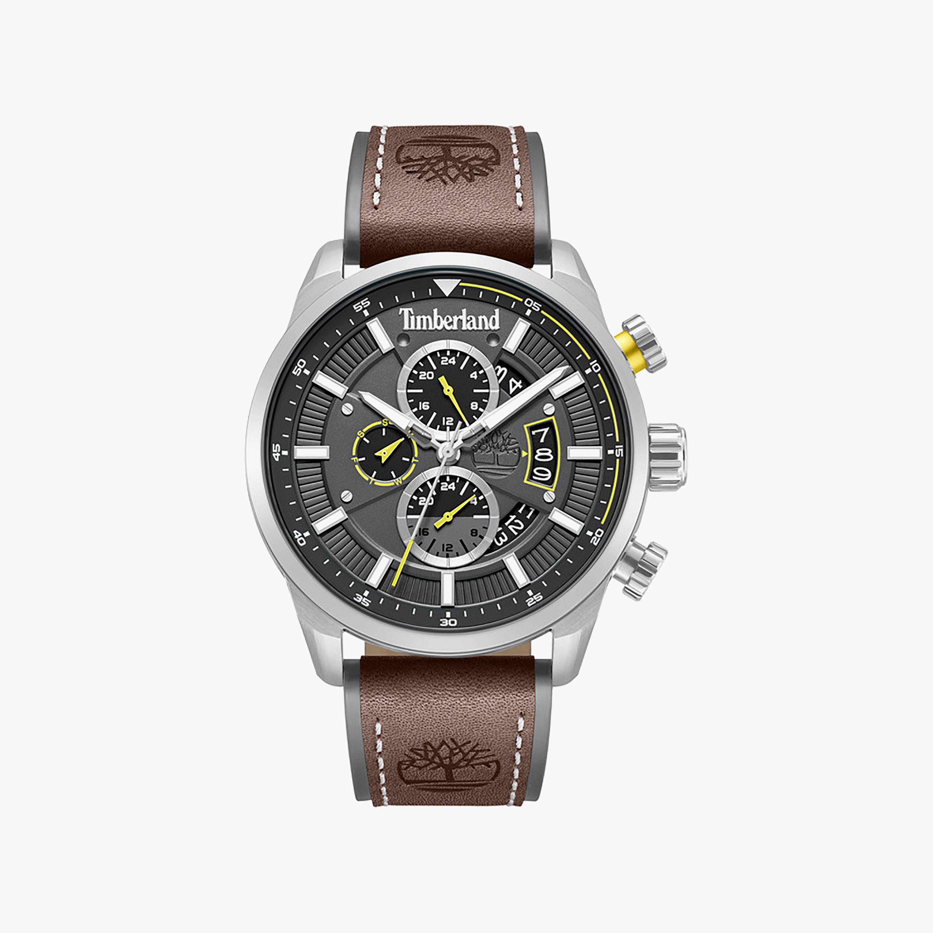 Calahan Grey Dial Leather Strap Multifunction Watch for Men-men-watchesandjewellery-watches-image-1