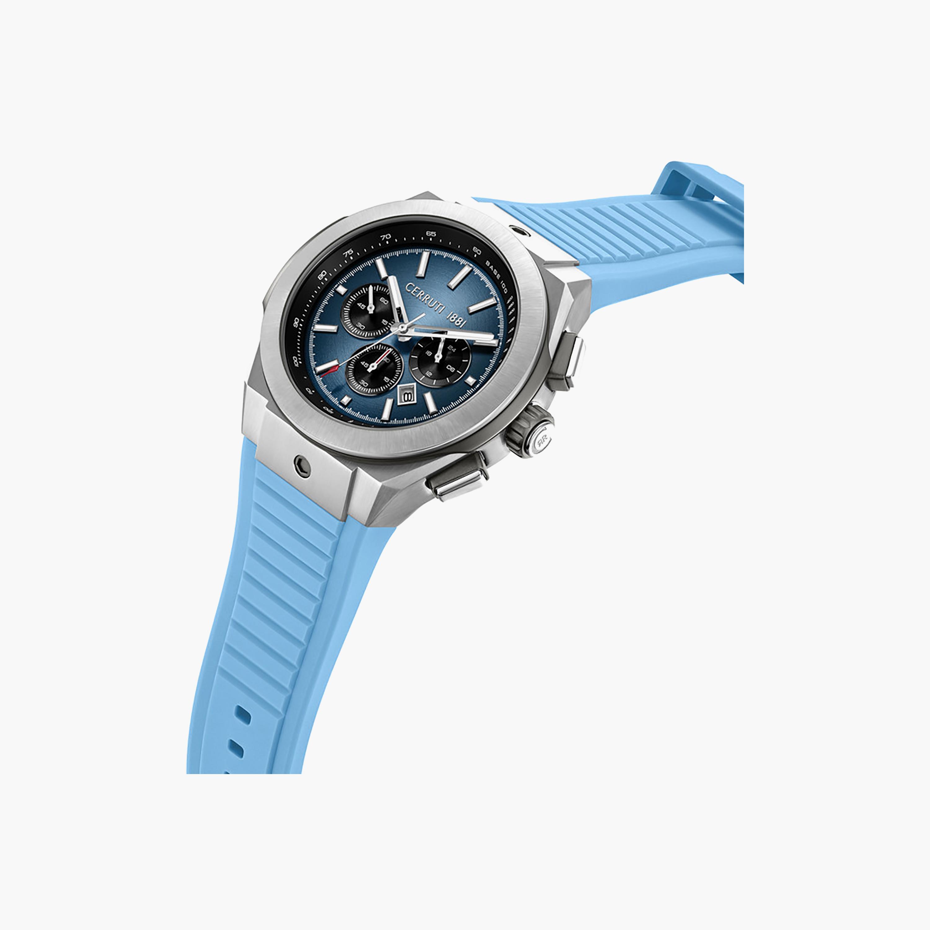 Ruscello Declination Light Blue Dial Silicone Strap Chronograph Watch for Men-men-watchesandjewellery-watches-image-2