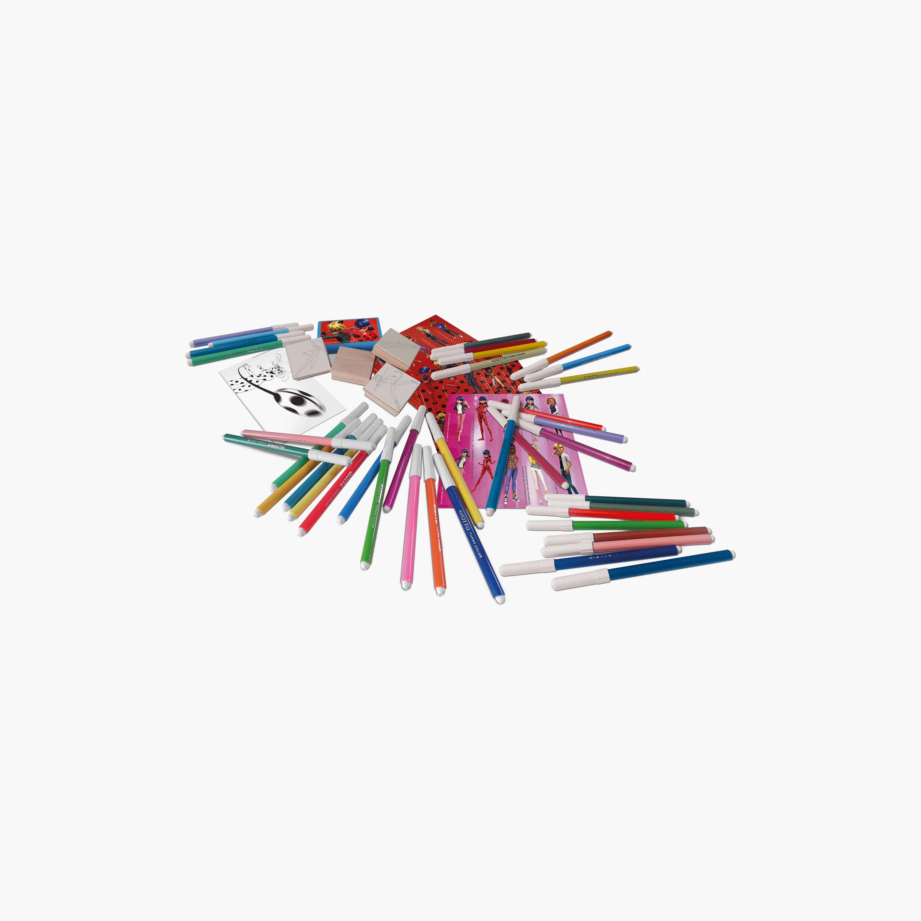 طقم فني ضخم (ميجا) أقلام فلوماستر مع أختام وكتاب تلوين "ميراكولوس ليدي باج"-school-artsandcrafts-image-1