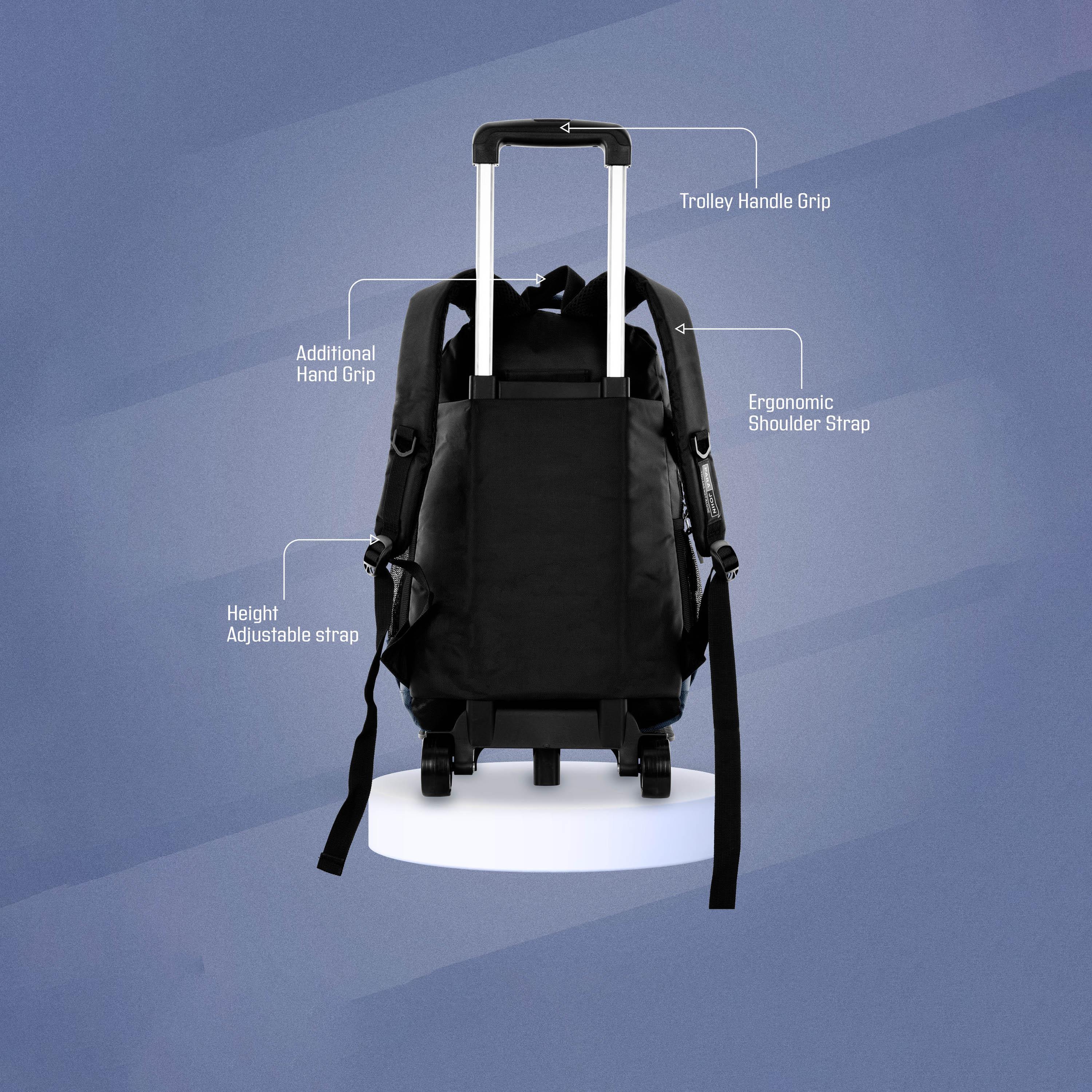 Para John | 16 Inches Trolley Bag, Nylon, Adjustable Straps | PJTRBP6720-school-bagsandbackpacks-trolleybags-image-3