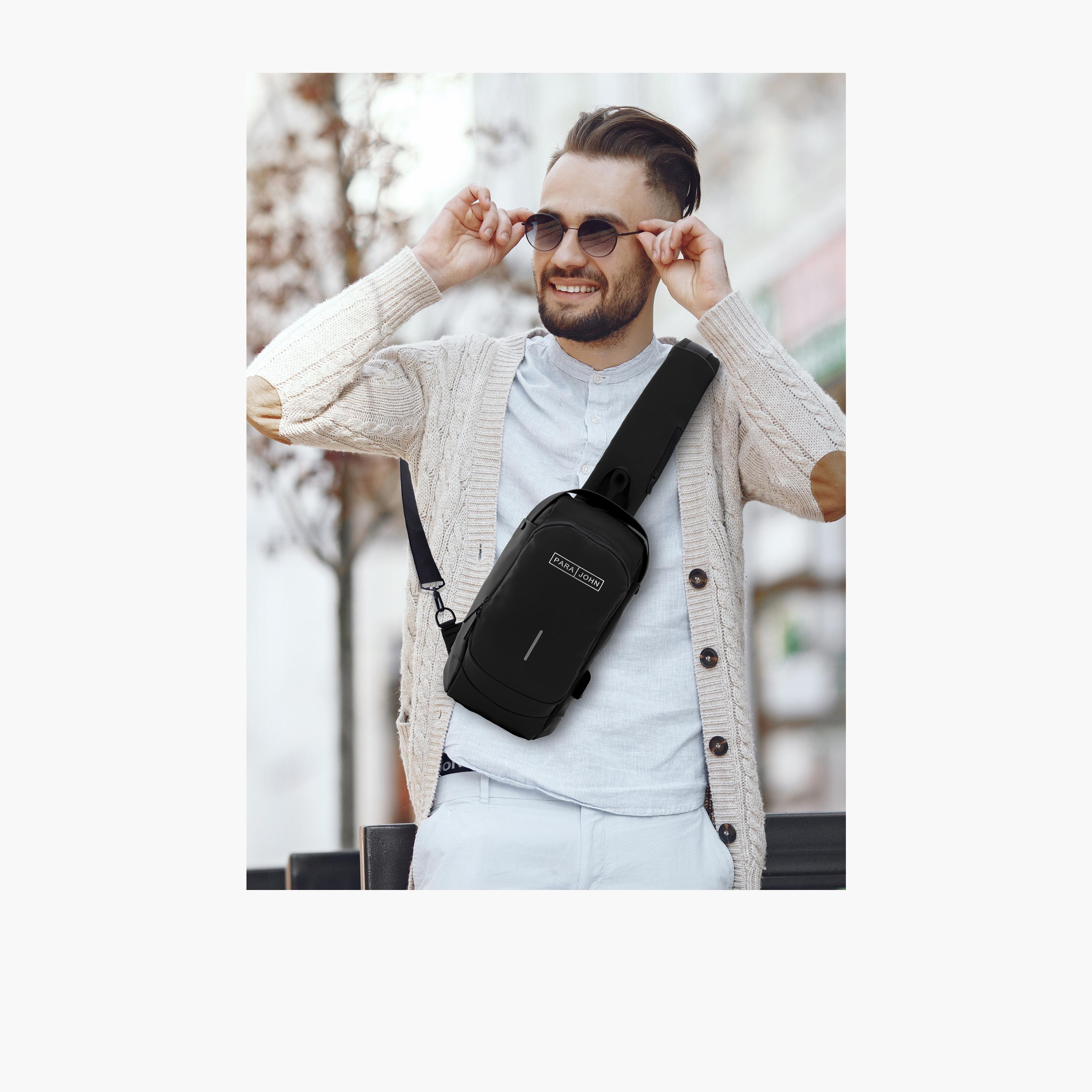 Para John Plain Top Handle Sling Bag with Zipper closure and Adjustable Strap | 30 X 16 X 8 CM-men-bags-image-6